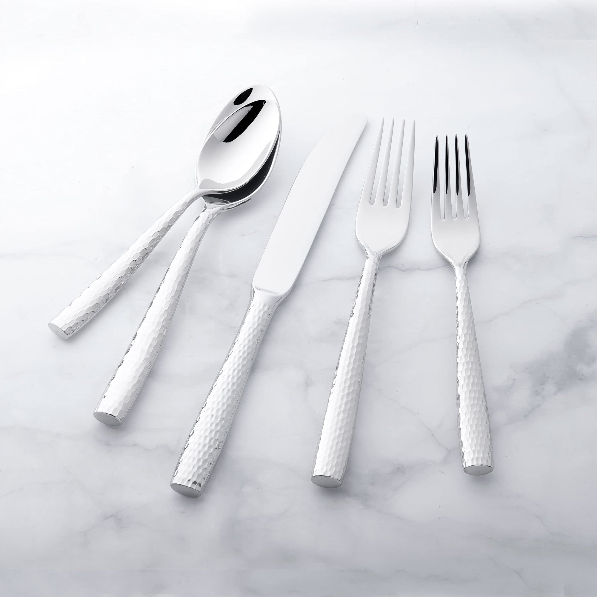 UPware 45-Piece 18/8 Stainless Steel Flatware Set - Service for 8 with Knives, Forks, Spoons, Teaspoons & Salad Forks - Mirror Polished Dishwasher Safe Cutlery Set for Dinner Parties, Restaurants & Home Use (Martello)