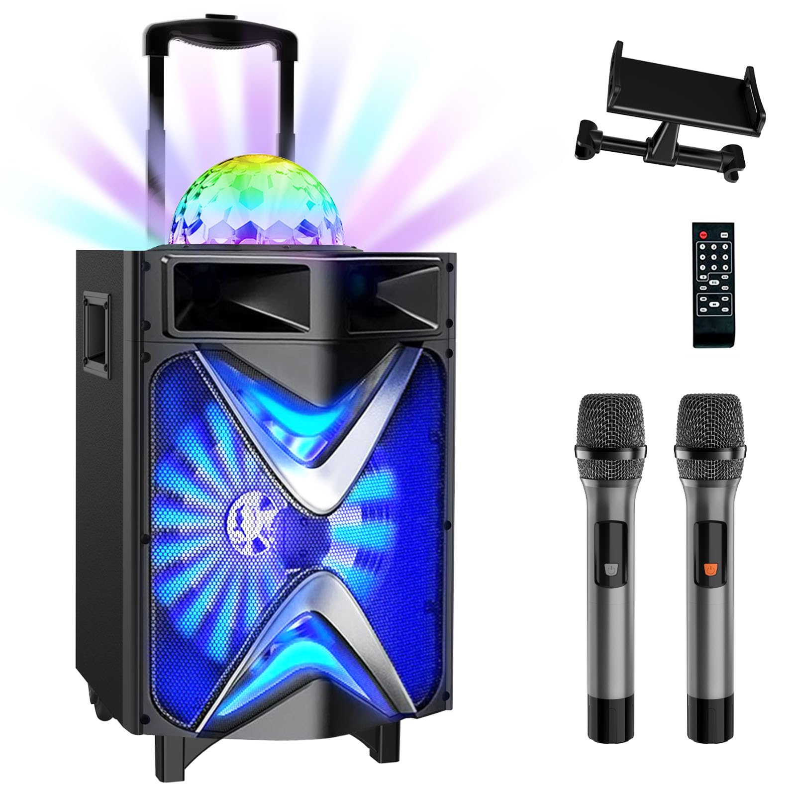 VeGue VS-1088 Karaoke Machine with Bluetooth, 2 Wireless Mics & 10