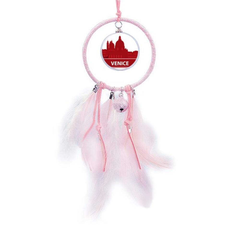 Venice Italy Red Landmark Pattern Dream Catcher with Small Bells - Bohemian Wall Hanging for Bedroom, Nursery & Home Decor | Perfect for Gifts, Meditation Spaces & Boho Chic Interiors