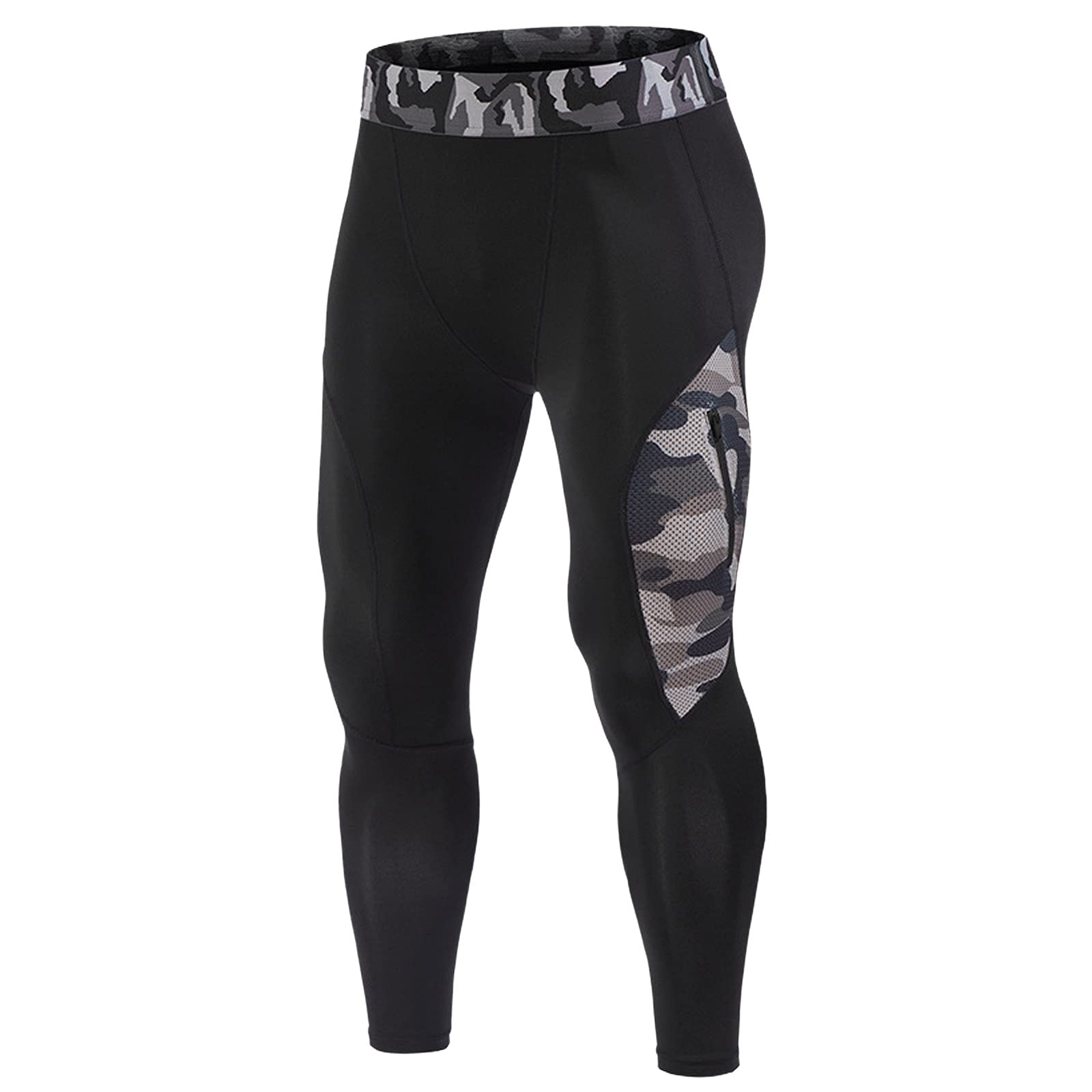 UBST Men's Compression Pants - Camo Patchwork Workout Tights for Running, Gym & Fitness | Moisture-Wicking Athletic Leggings for Training, Yoga & Outdoor Sports
