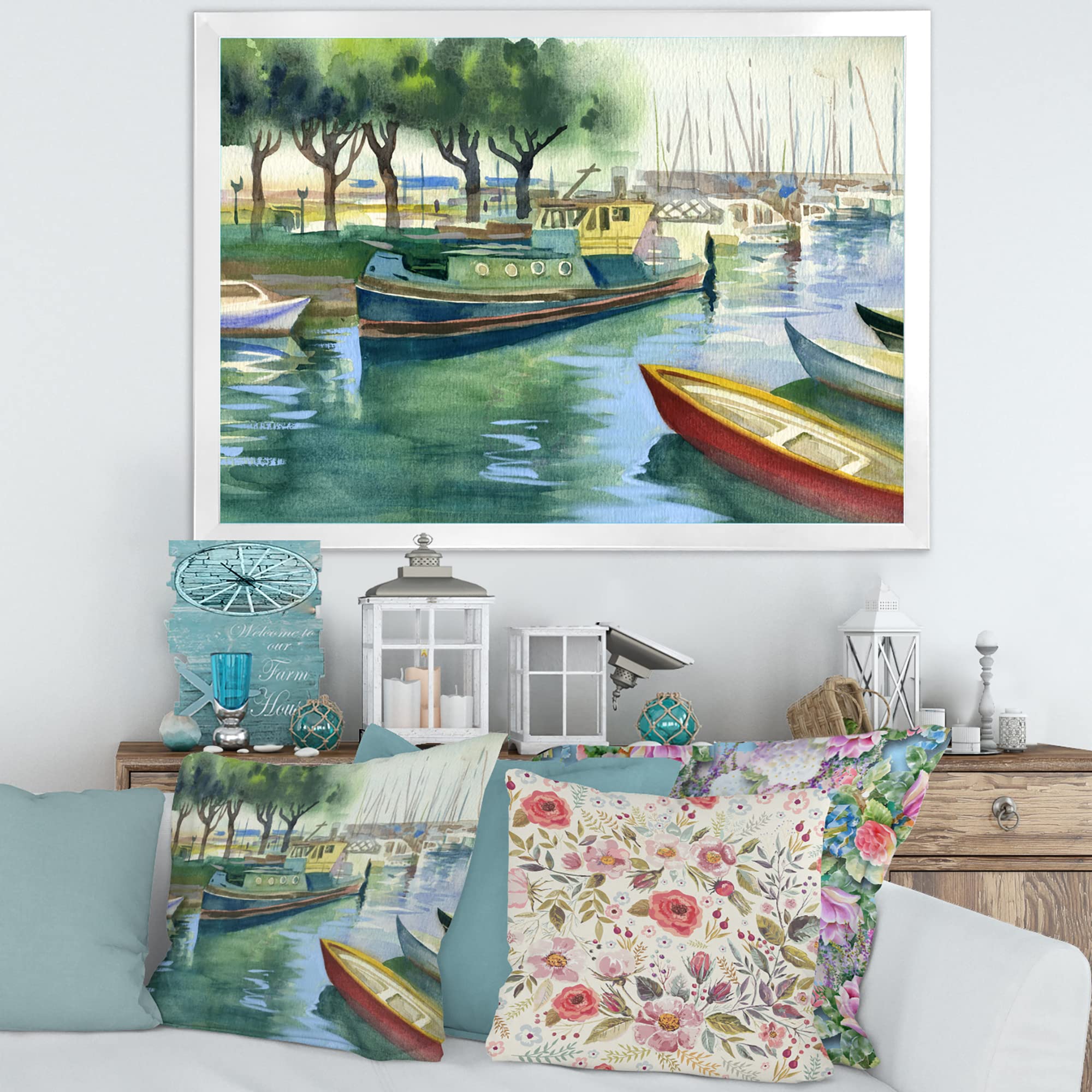 DesignQ Green Spring Traditional Framed Boat Wall Art - Perfect for Living Room, Bedroom & Office Decor