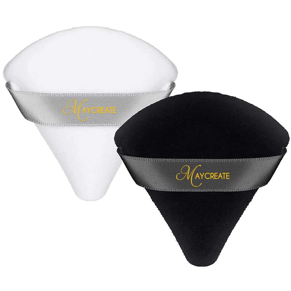 MAYCREATE 2-Pack Triangle Makeup Sponge Puffs - Soft Cosmetic Powder Puff for Loose & Pressed Powder, Contouring, Under Eyes & Face Corners | Wet & Dry Use for Flawless Foundation & Body Makeup Application