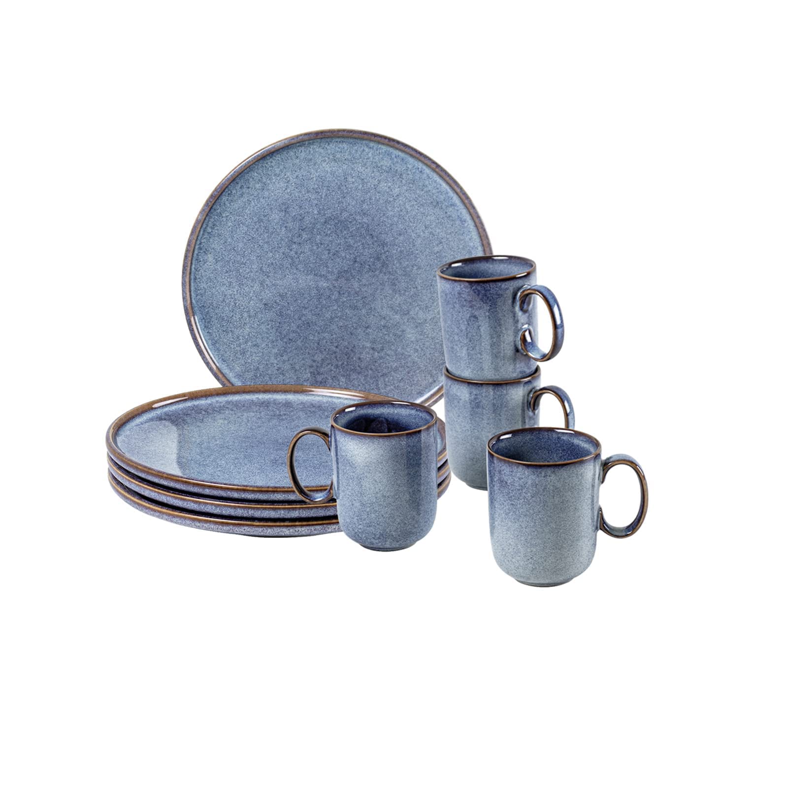 UNICASA 8.25 Inch Dinner Plates Set of 4 & 14 oz Coffee Mugs Set of 4 - Elegant Porcelain Tableware for Dining, Kitchen, and Home Decor