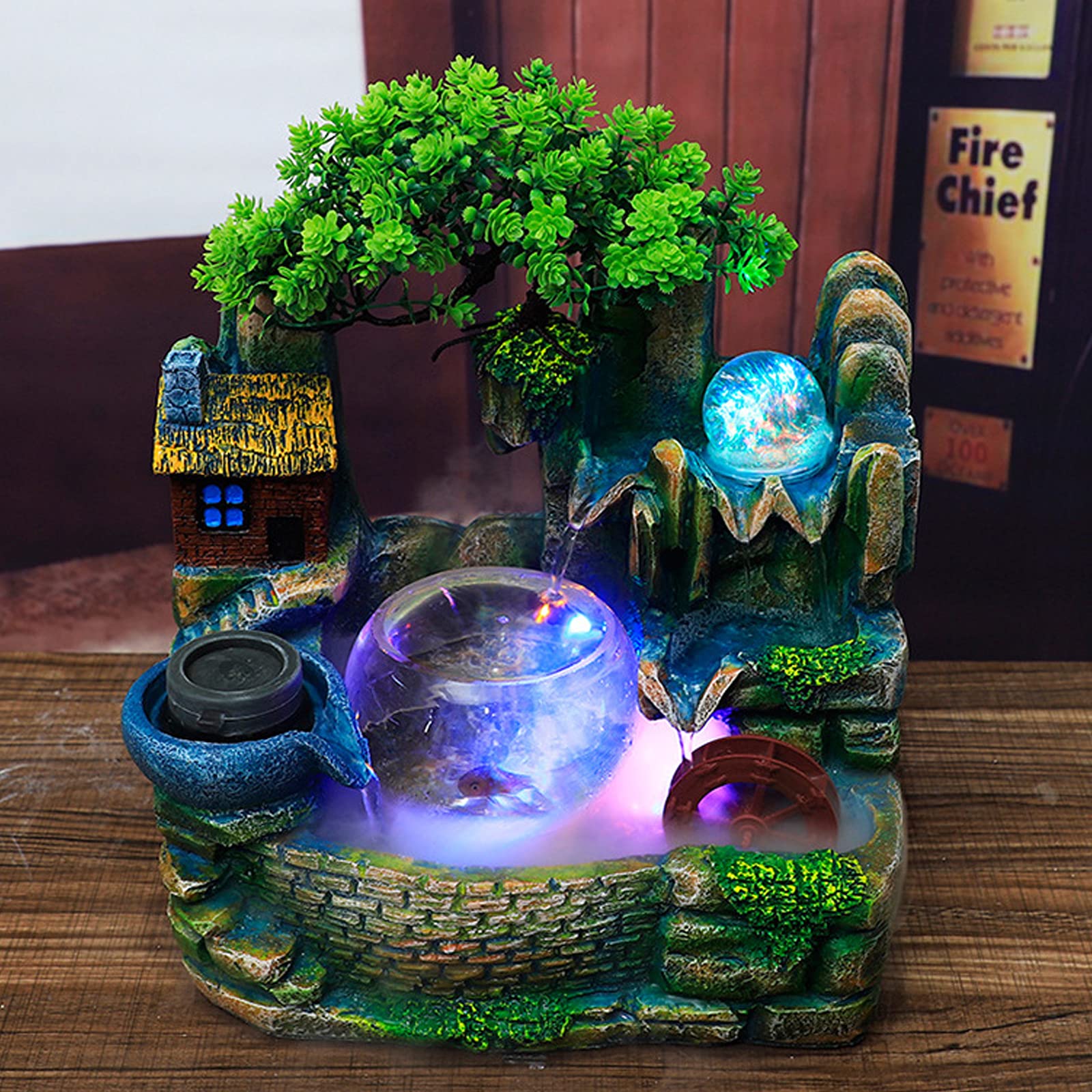 Mini Indoor Tabletop Fountain - Zen Waterfall Desktop Fountain with Resin Rockery & Bonsai Design for Home, Office, Bedroom Decor | Perfect Relaxation Gift for Stress Relief & Meditation Spaces