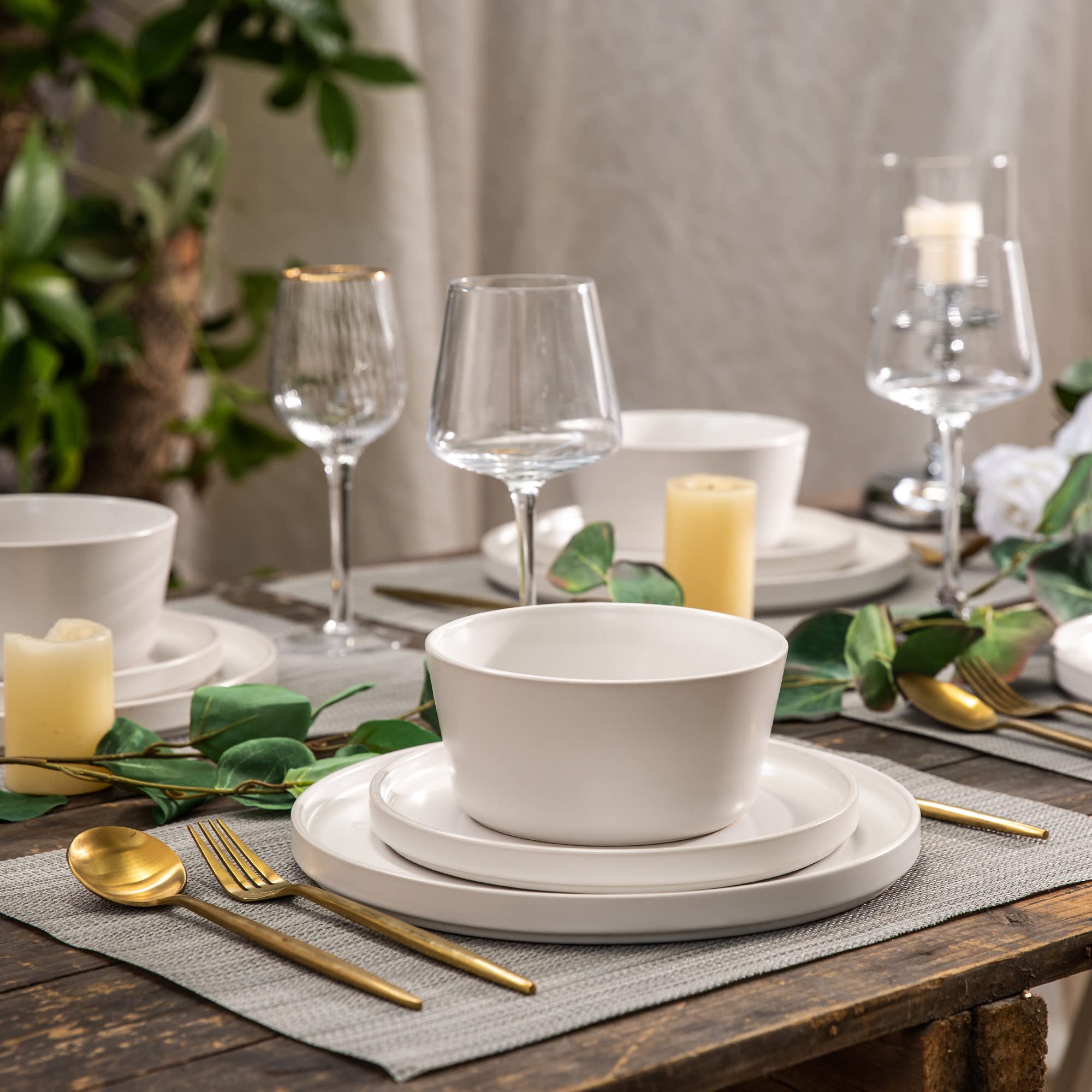 AmorArc 6-Piece Matte White Ceramic Plates Set - 8 Inch for Kitchen, Dining & Entertaining