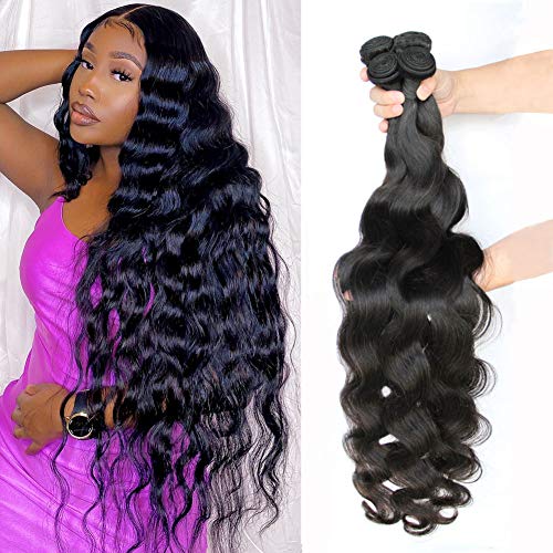 Seekomi 100% Virgin Brazilian Body Wave Human Hair Bundles - 4 Packs (22 24 26 28 Inch) Unprocessed Remy Hair Natural Black Color for Black Women | Perfect for Weaves, Extensions & Protective Hairstyles