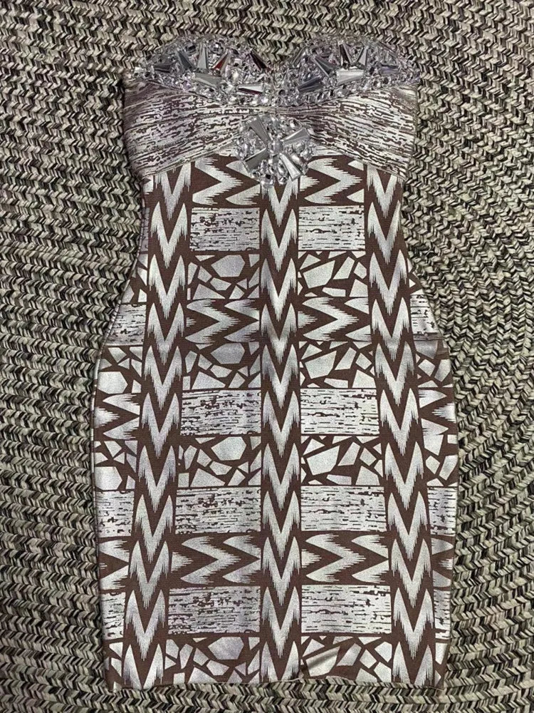 Sexy Strapless Crystal Bodycon Mini Dress for Women - Black, Silver & Gold Foil Colors | Bandage Nightclub Party Dress | Perfect for Clubbing, Celebrations & Special Occasions