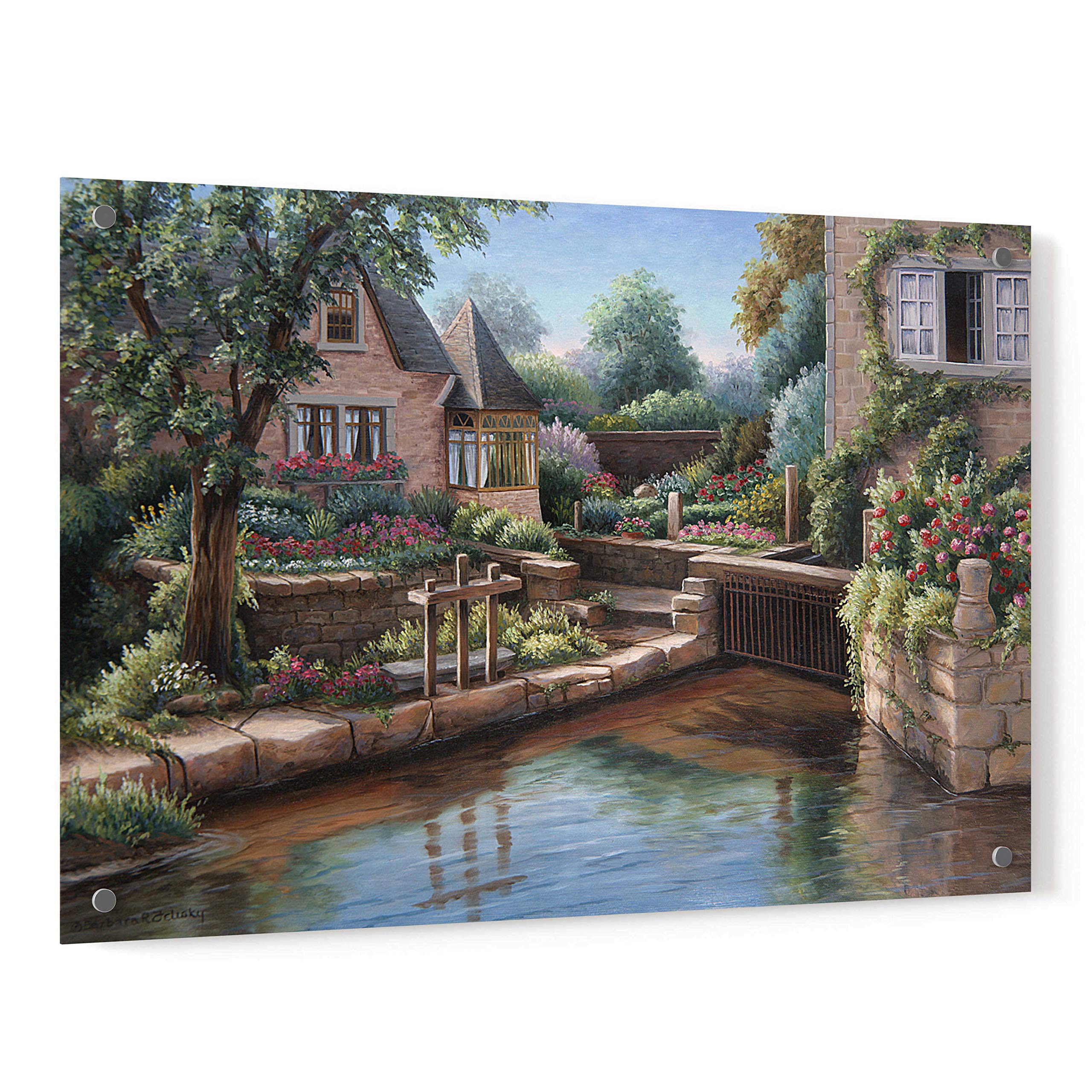 Barbara Felisky 'Cottage on The Water' Acrylic Glass Wall Art - 36x24 Inches Modern Home Decor for Living Room, Bedroom & Office