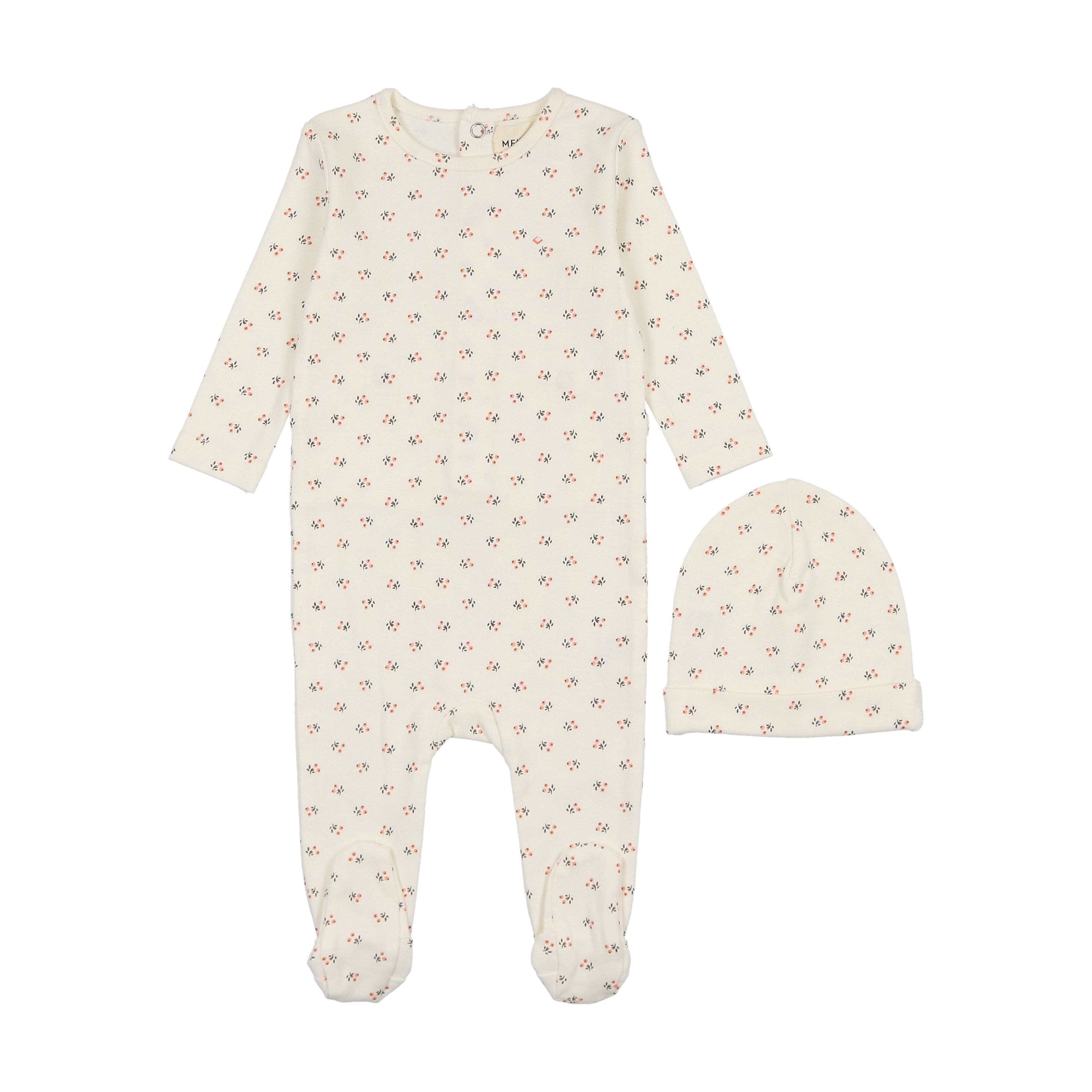 Mema Knits Fusion Coral Bud Footie & Beanie Set - Soft Baby Socks and Hat for Newborns - Perfect for Photo Shoots, Gifts, and Everyday Comfort