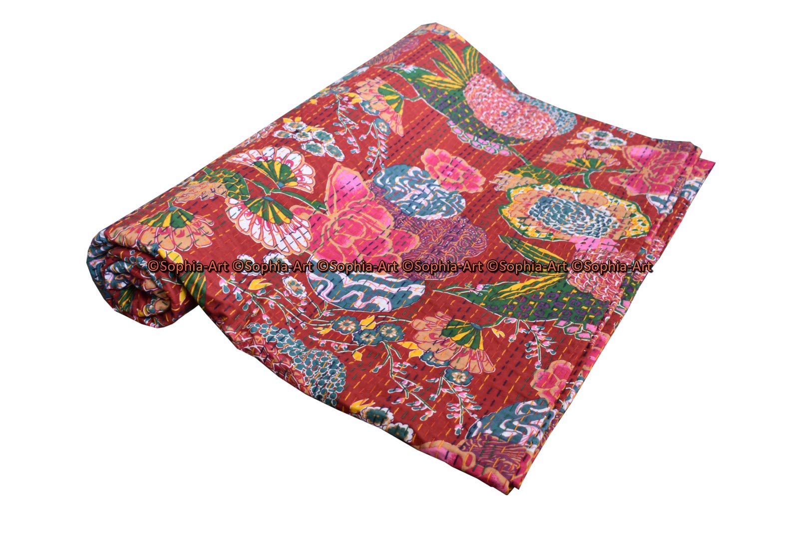 Sophia-Art Reversible Indian Kantha Quilt - Twin/King Size 108