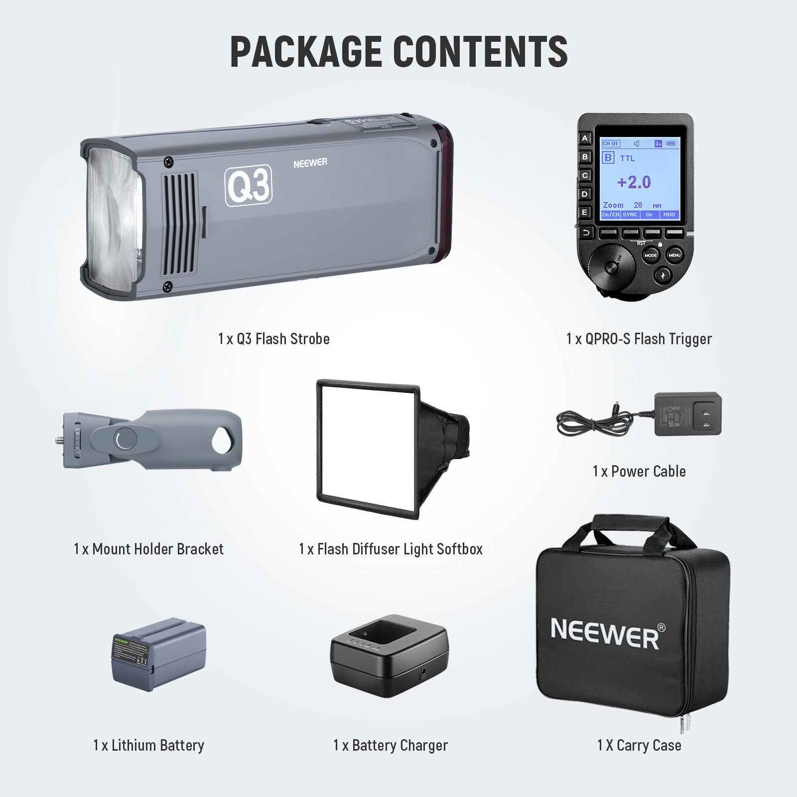 NEEWER Q3 200Ws 2.4G TTL Flash with QPRO Trigger - Professional Studio Strobe Light for Canon Nikon Sony DSLR Cameras - Perfect for Portrait, Wedding, and Product Photography