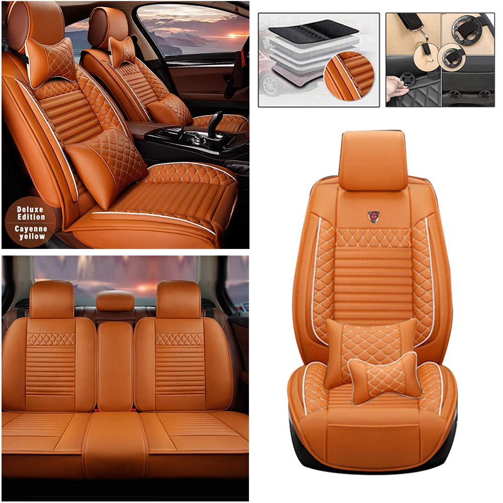 9-Piece Luxury PU Leather Car Seat Covers Set - Waterproof, Soft & Comfortable for Honda Accord (Front & Rear Seats, Orange) | Perfect for Daily Commuting, Road Trips & Car Interior Protection