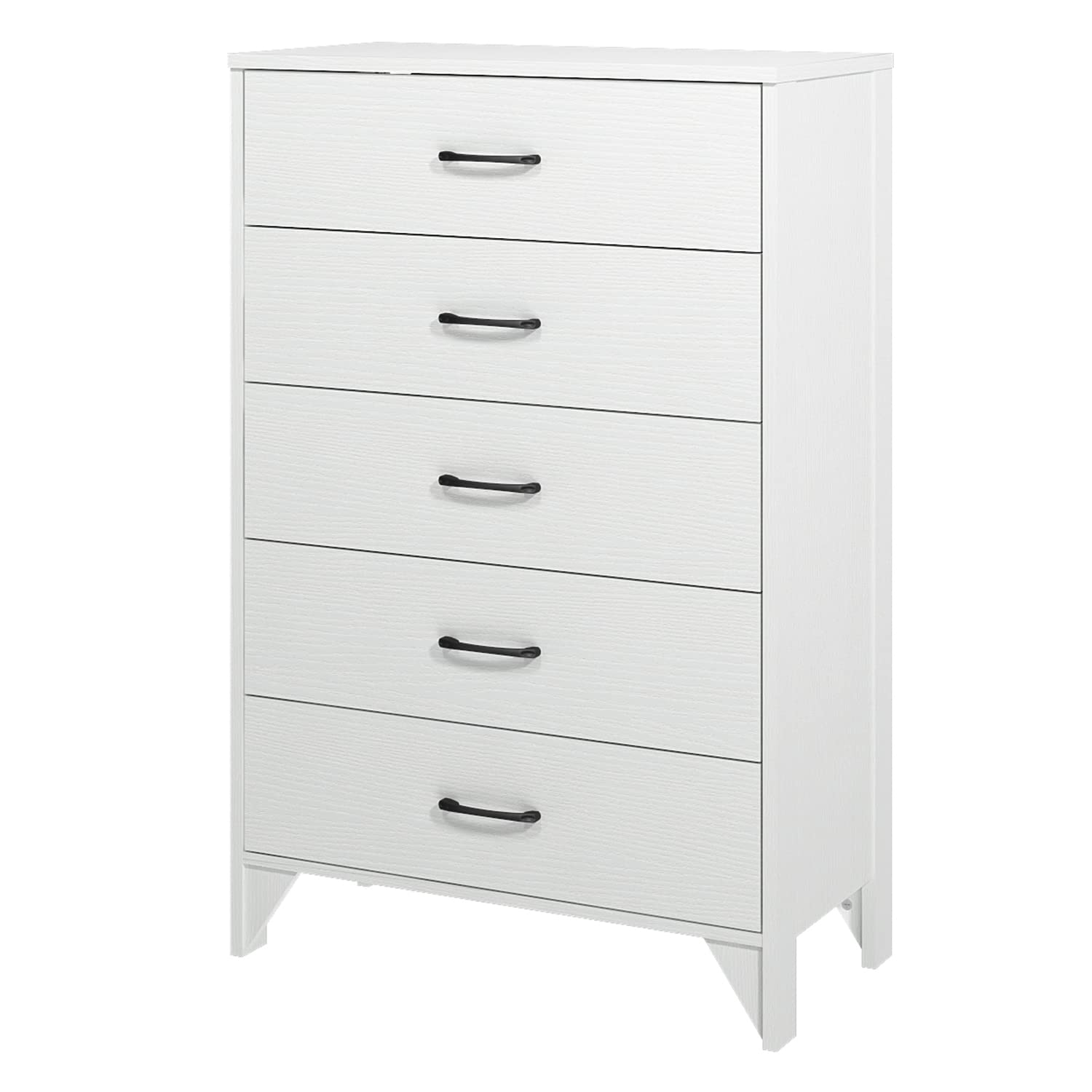 5-Drawer Wooden Dresser - White Chest of Drawers for Bedroom Storage | Space-Saving Bedroom Furniture for Clothes & Accessories Organization