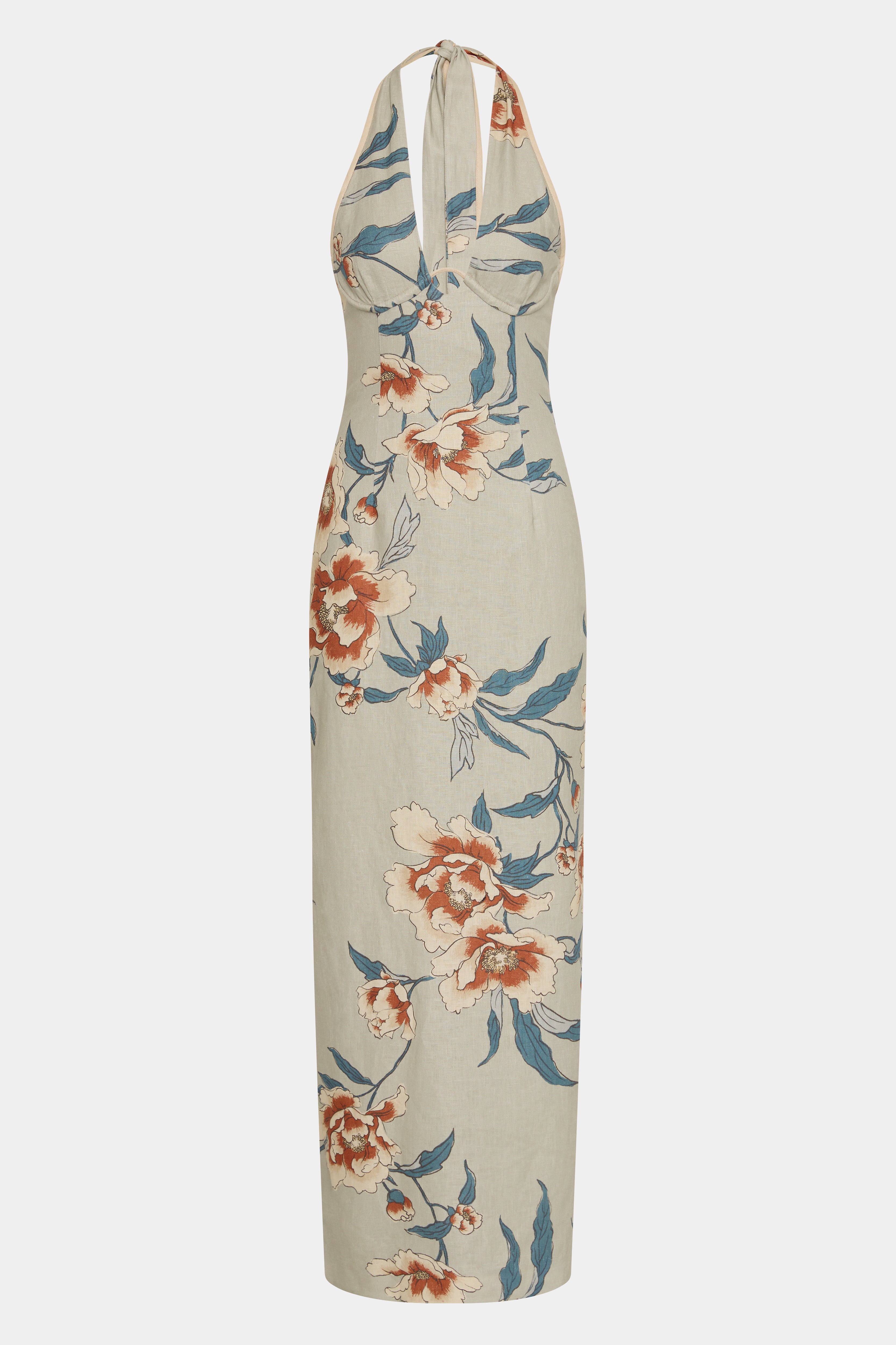 Roisin Halter Midi Dress for Women - Elegant Summer Party & Wedding Guest Outfit - Flowy V-Neck Bohemian Maxi Dress with Back Tie Detail