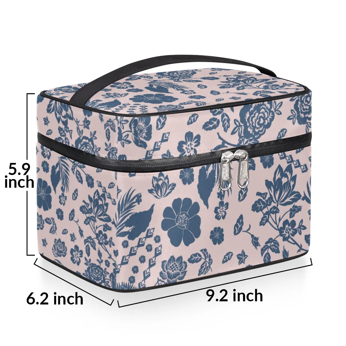Portable Large Capacity Makeup Travel Bag Organizer for Women - Lightweight Cosmetic Storage Case with Handle, Toiletry Brush Zipper Pouch - Abstract Floral Design | Perfect for Travel, Gym & Daily Organization