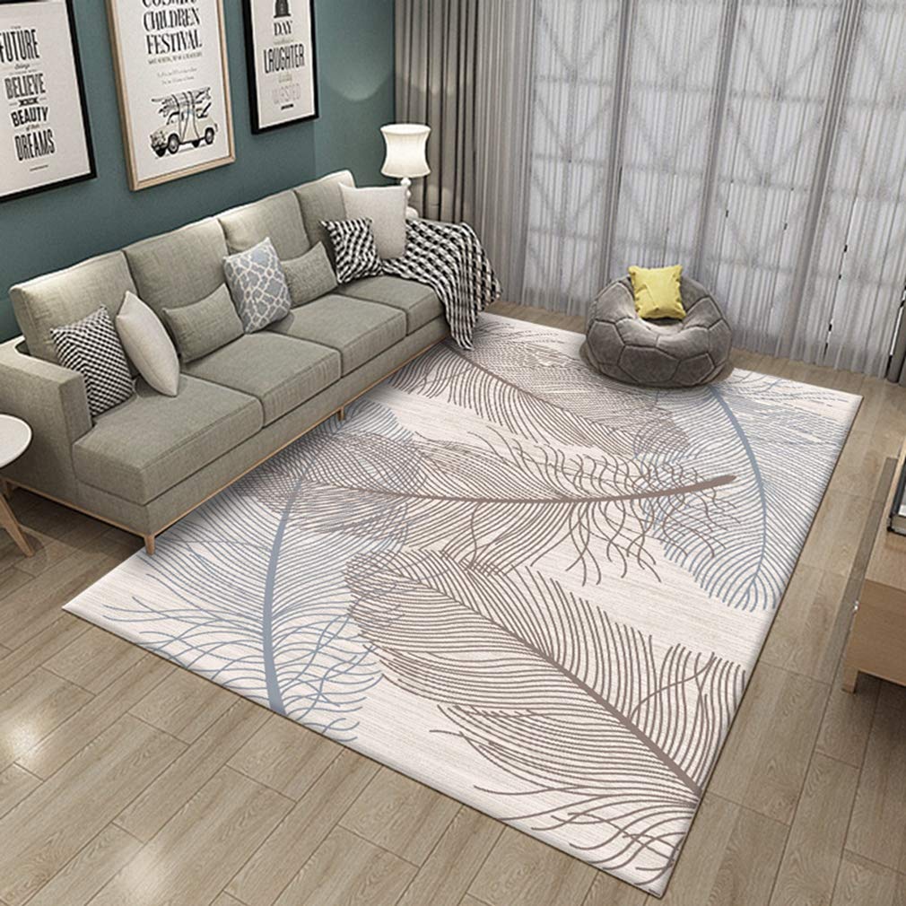 Soft Abstract Art Area Rug 5'x8' - Non-Slip Fleece Living Room Carpet, Nordic Feather Design for Bedroom, Nursery & Kids Play Mat | Indoor/Outdoor Home Decor Rug for Modern Spaces