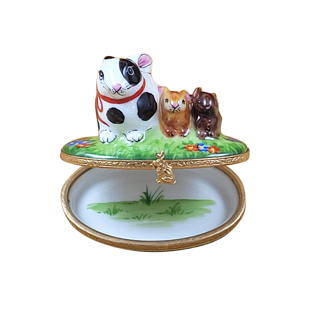 Spring Rabbit Family Limoges Porcelain Figurine - Hand-Painted Collectible Home Decor for Easter, Spring & Holiday Display