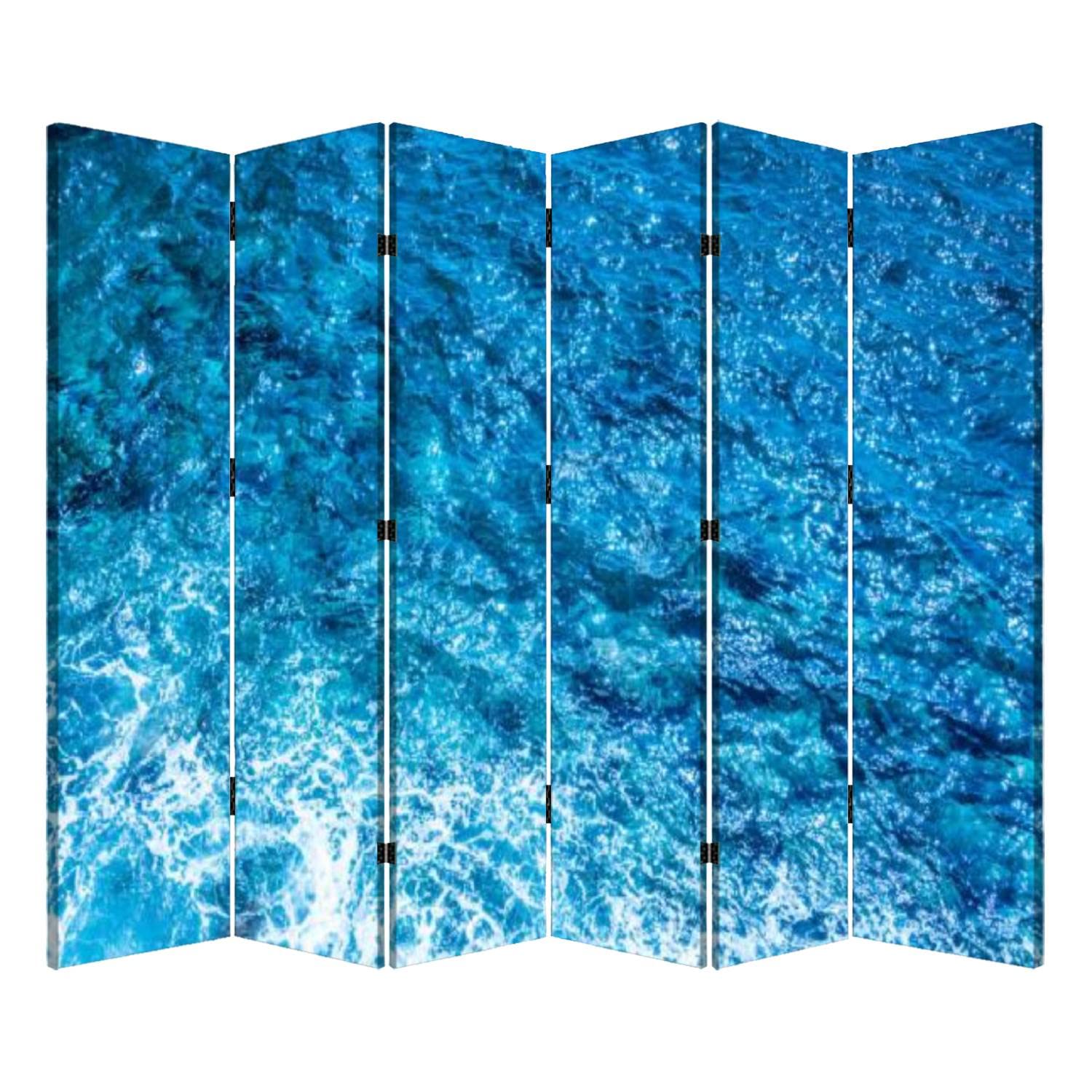 Blue Deep Sea Foaming Water Wall Canvas Room Divider - 6 Panel Folding Privacy Screen for Living Room & Bedroom | Home Office Partition, Studio Separation, Event Decoration