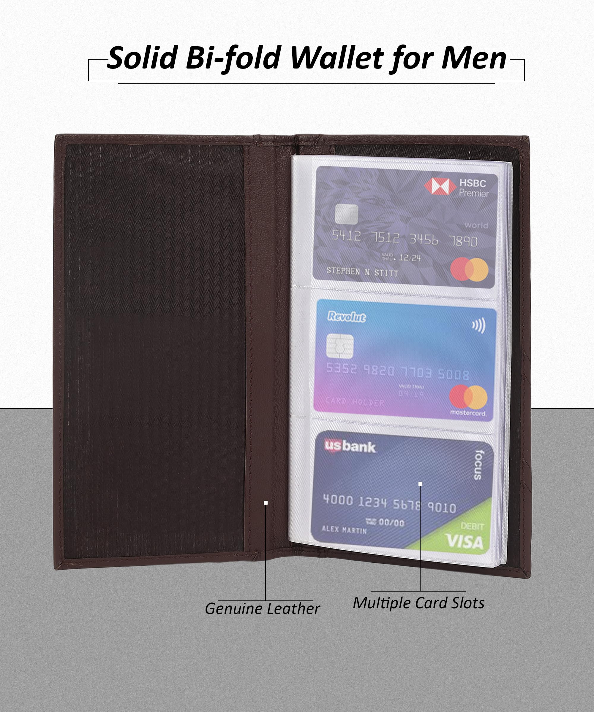 LB LEATHERBOSS Genuine Leather Executive Business Credit Card Holder - RFID Blocking, Clear Slots, Professional Organizer for Credit Cards, IDs & Business Cards - Perfect for Office, Travel & Daily Use