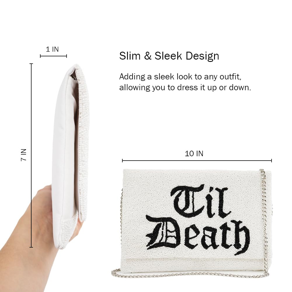 TIL DEATH Beaded Clutch Purse - Elegant Wedding Clutch for Bride, Bachelorette Party & Bridal Shower | Perfect Engagement Gift for Women | Ideal for Evening Events, Date Nights & Special Occasions