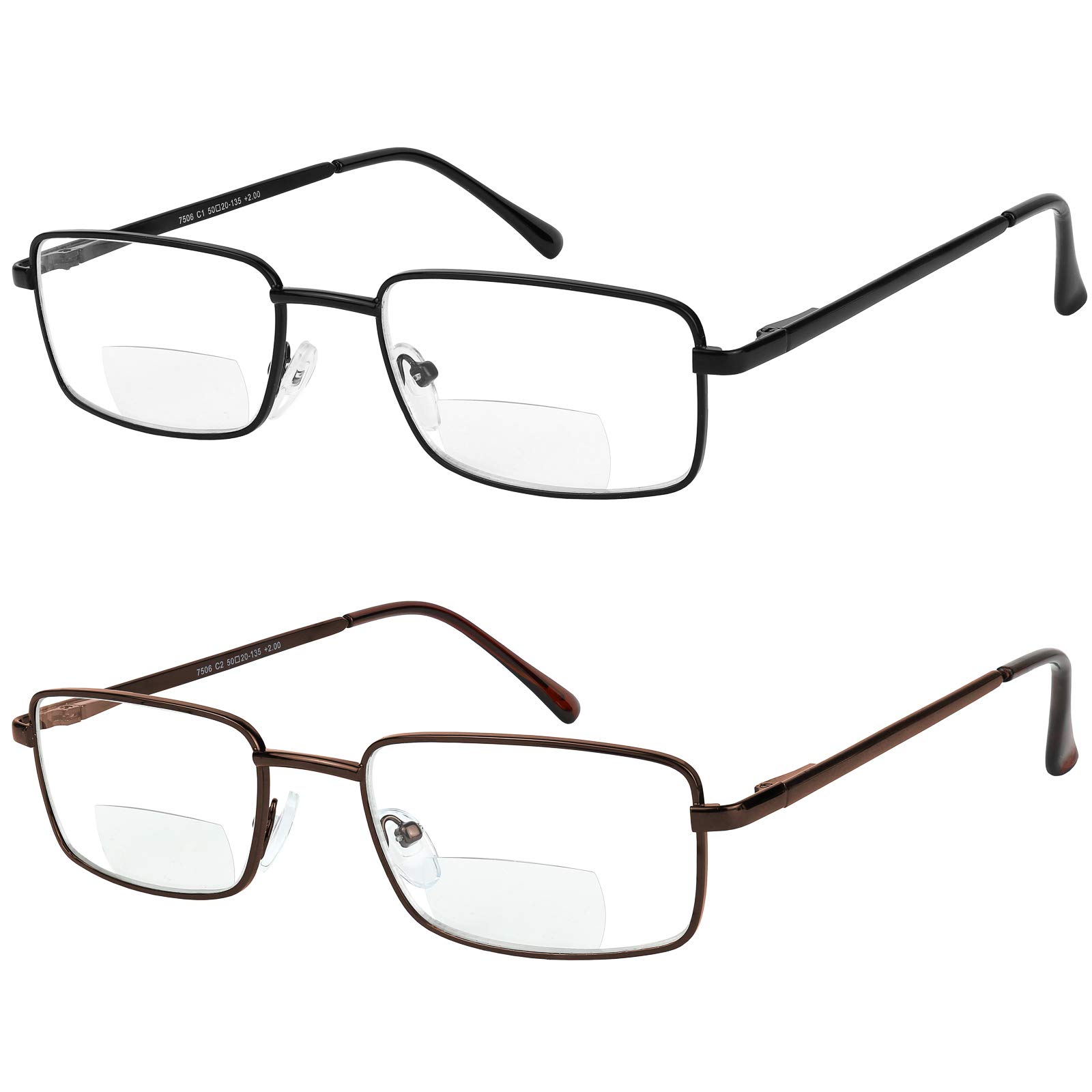 Yogo Vision Bifocal Reading Glasses 2 Pack - Metal Full Rim Rectangle Readers for Men & Women - Perfect for Reading Books, Using Smartphones & Computer Work