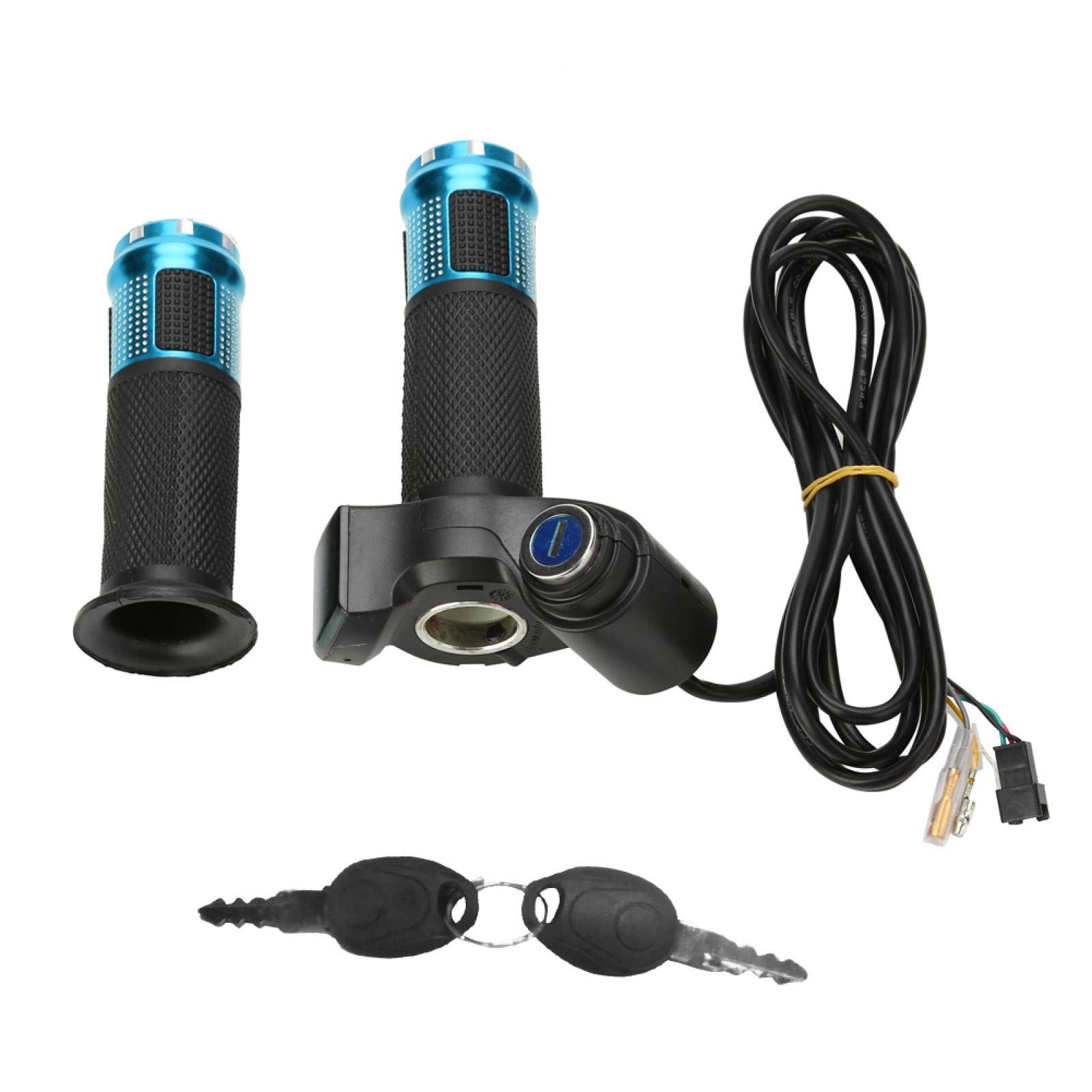 MX650 Electric Dirt Bike Twist Throttle Grips - 22mm LED Display Handlebar Throttle with Key Switch for Electric Bikes & Motorcycles (Gold/Blue) - Perfect for Off-Road Riding & Urban Commuting