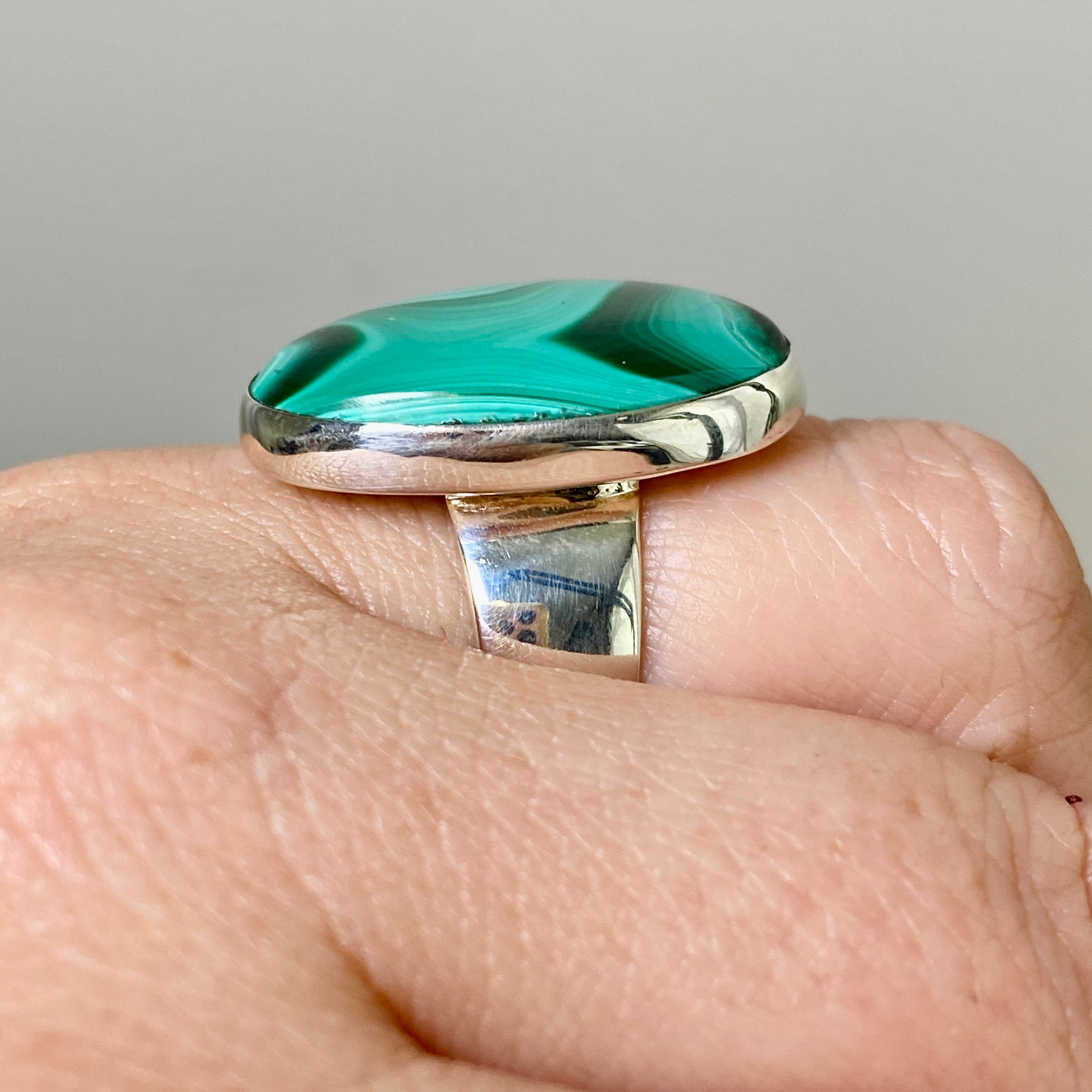 Natural Malachite Oval Cabochon Sterling Silver Ring Size 6 - Handmade Gemstone Jewelry for Women, Perfect for Gift Giving & Special Occasions