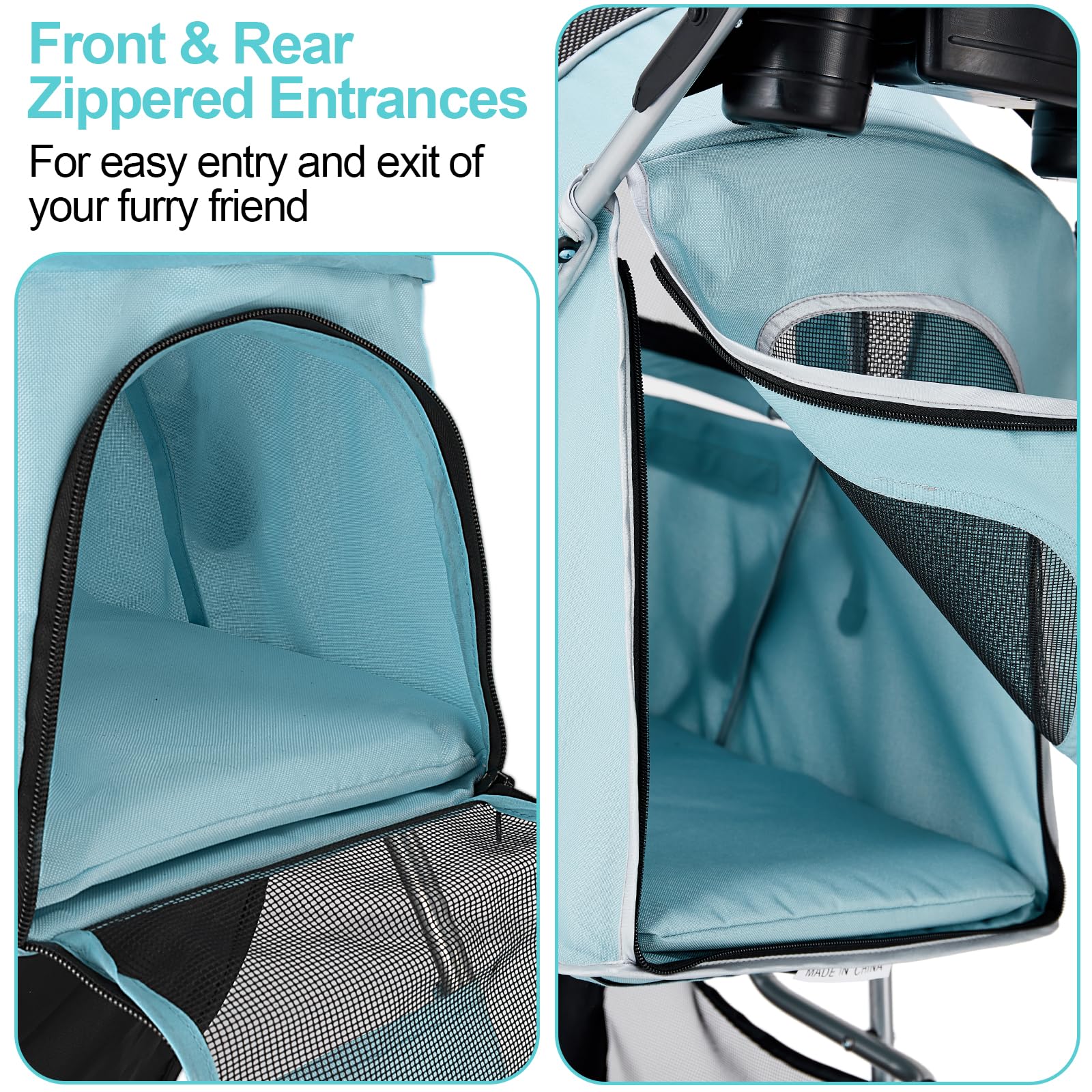 Premium Folding Pet Stroller for Small & Medium Dogs & Cats - 4-Wheel Light Blue Jogger with Cup Holder & Storage Basket | Perfect for Outdoor Walks, Shopping & Vet Visits