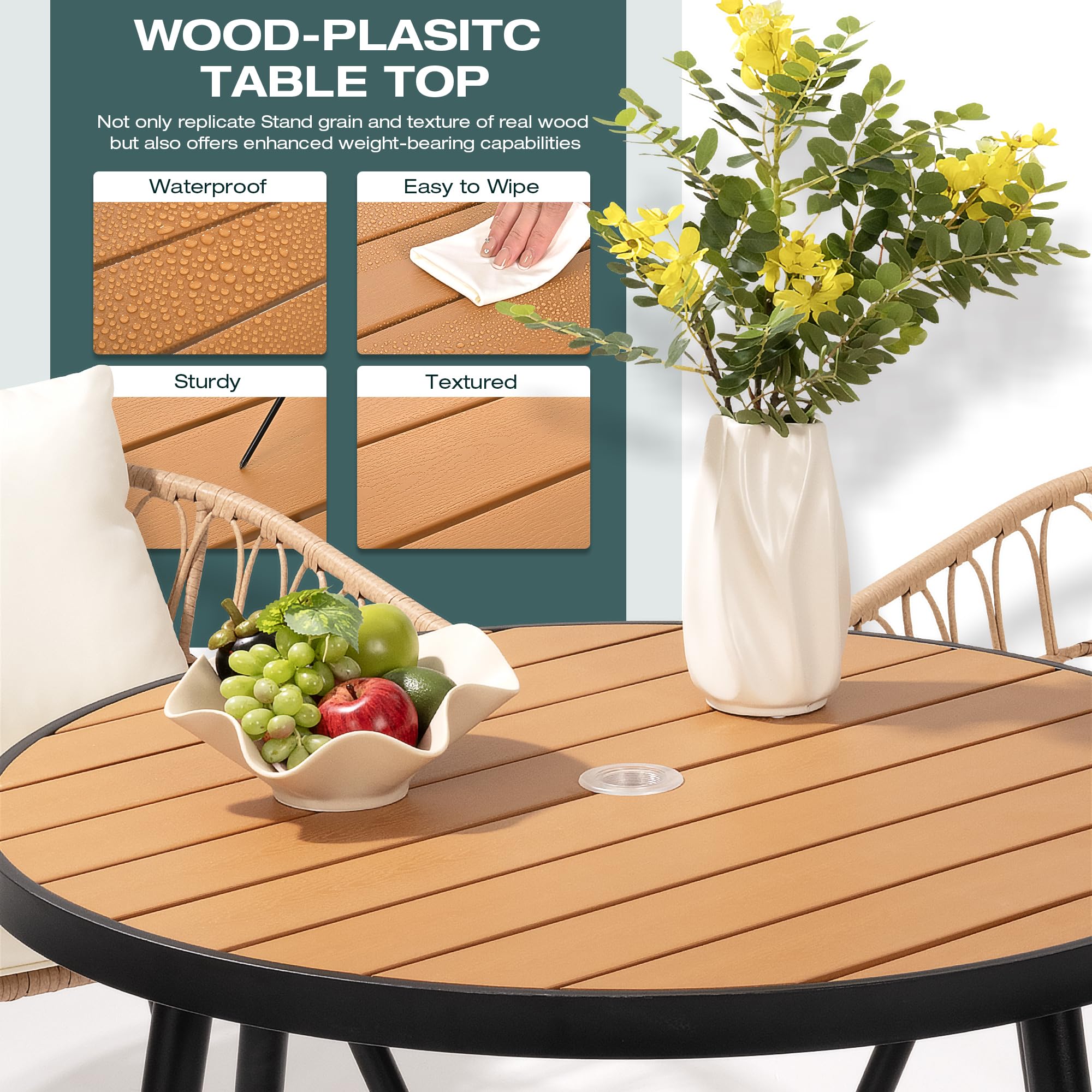 **Pamapic 5-Piece All-Weather PE Rattan Patio Dining Set with Wood Table Top & Removable Cushions - Outdoor Furniture for Lawn, Garden, Backyard, and Poolside (Cream)**
