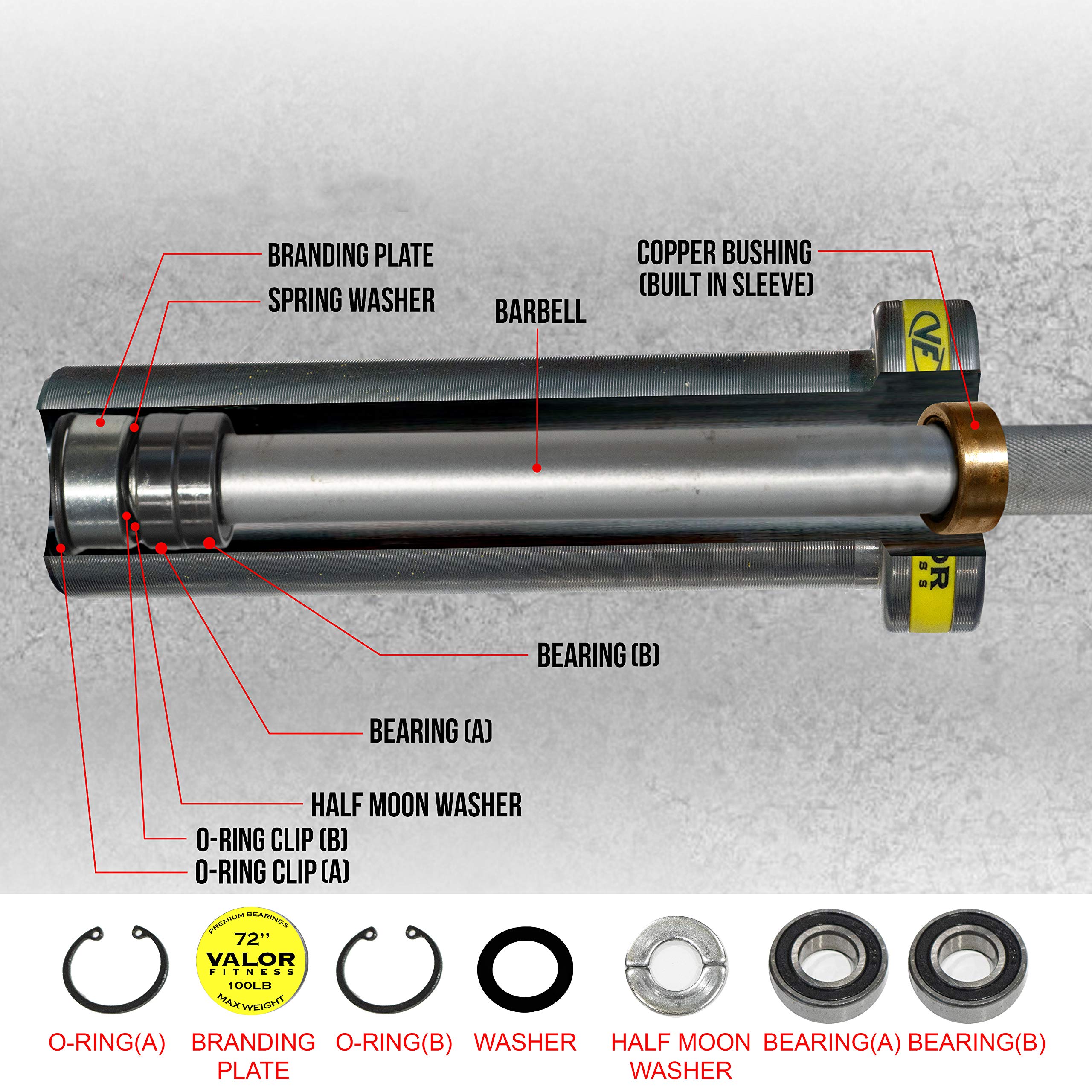Valor Fitness OB-72T 6-Foot Olympic Training Barbell - 15lb Aluminum Technique Bar for Bench Press, Powerlifting & Weight Training | Perfect for Home Gyms, CrossFit & Strength Workouts