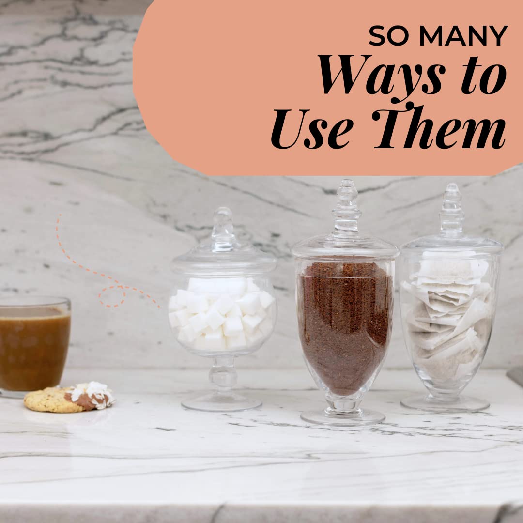 Apothecary Candy Jars with Lids - 20 oz, 24 oz, 28 oz Glass Canisters for Candies, Cookies, Toiletries & Home Decor - Perfect for Kitchen, Bathroom & Party Display