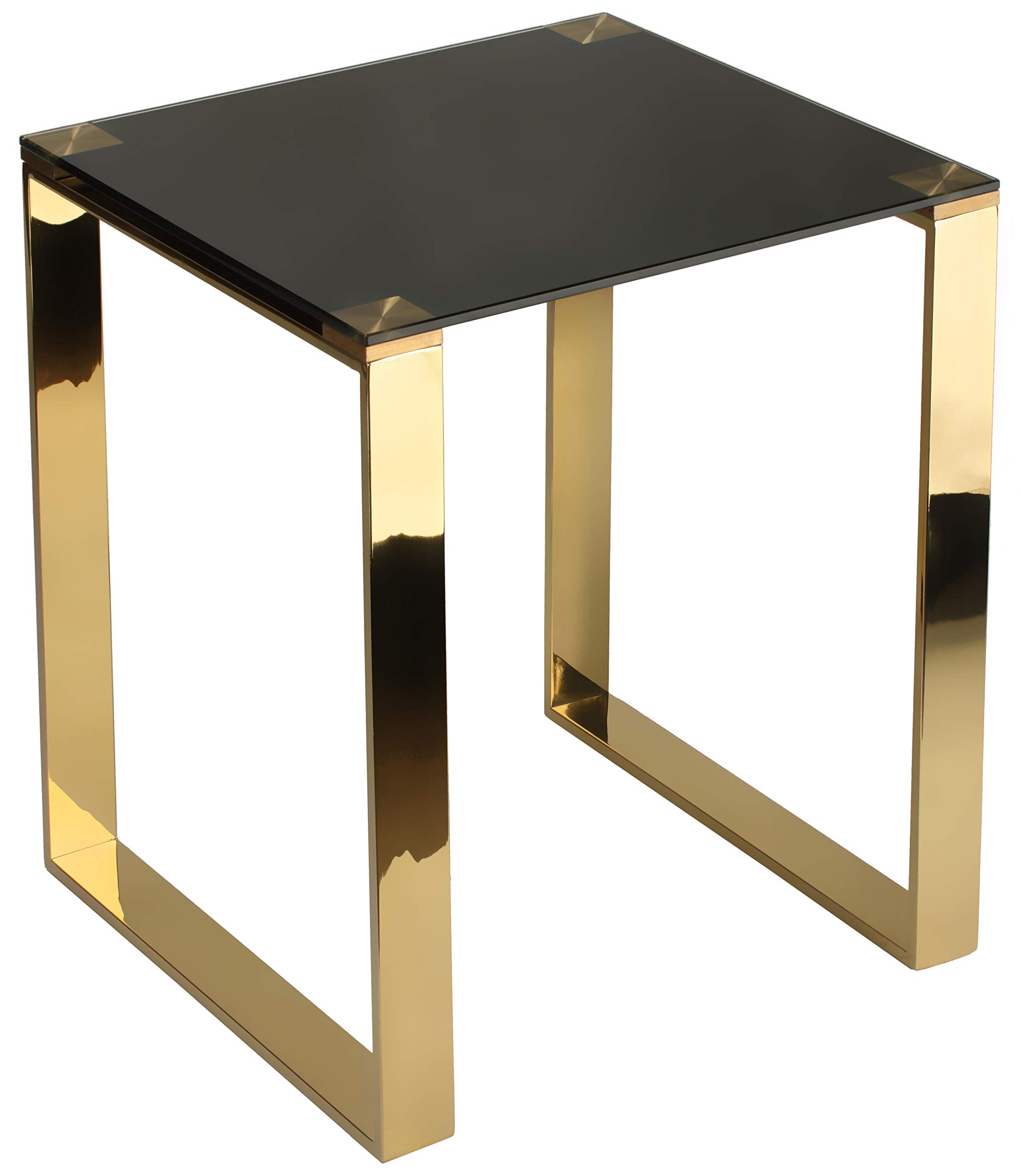 Cortesi Home CH-ET636045 Remini Gold Metal & Black Glass End Table - 18 Inch Modern Side Table for Living Room, Bedroom, or Office Decor