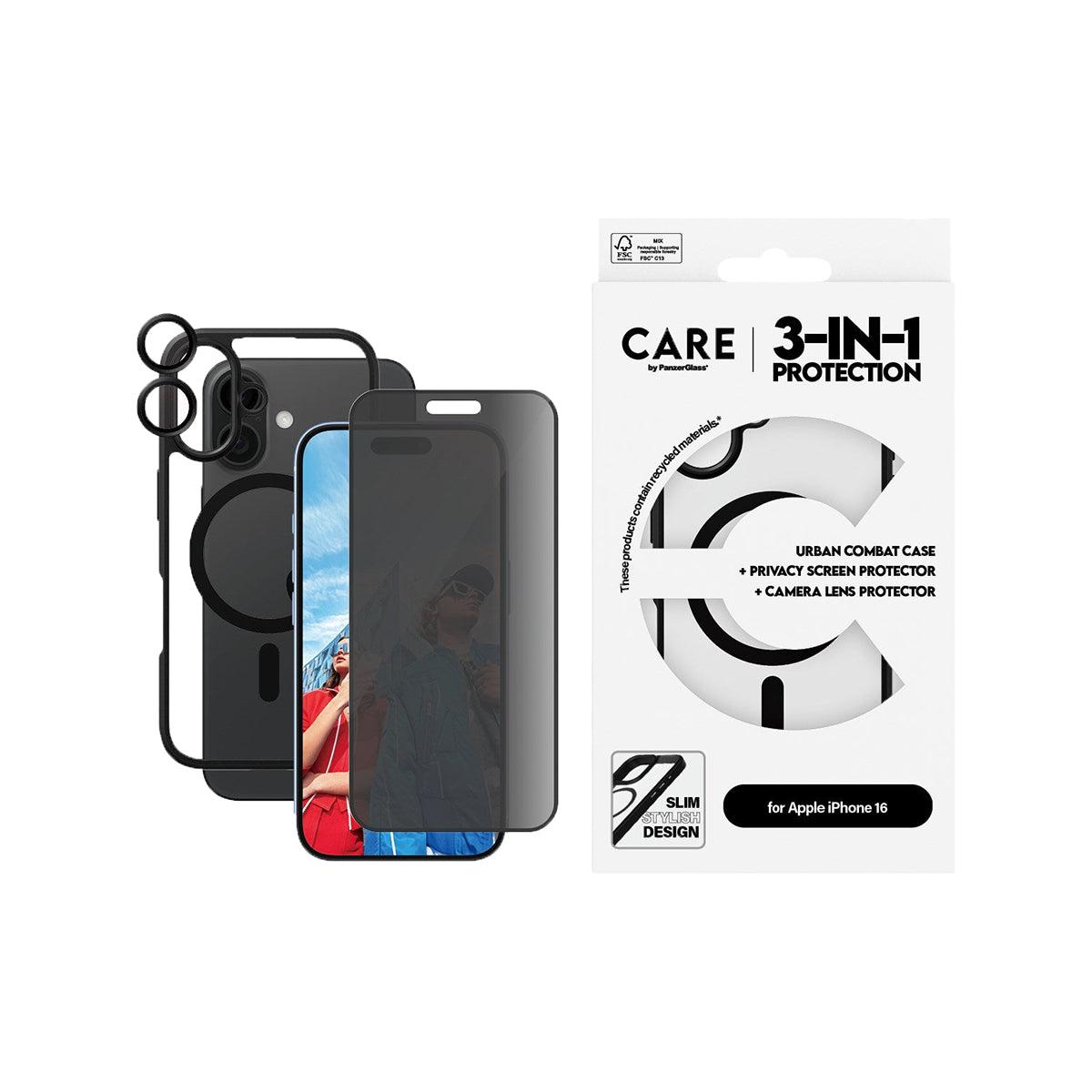 Panzer Flagship 3-in-1 Privacy Protection Bundle for iPhone 16 - Screen Protector, Camera Cover & Anti-Spy Case | Perfect for Business Travelers & Privacy-Conscious Users