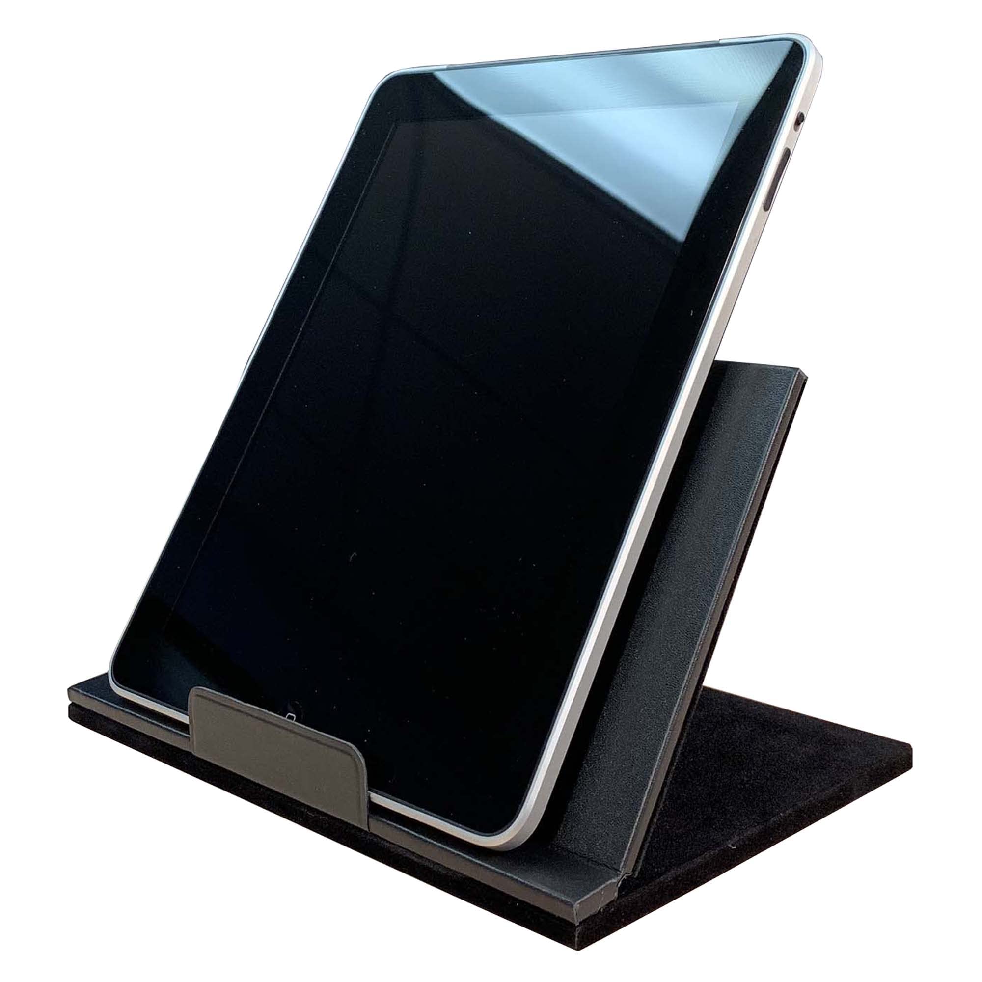 Premium Dacasso Black Leather Tablet Stand Holder - Adjustable Angle for iPad, Kindle, eReader - Perfect for Home, Office, and Travel Use