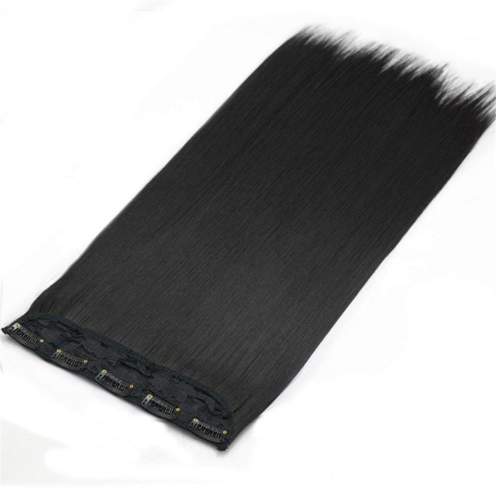 VAHICHA 24 Inch 5 Clip-in Hair Extensions for Women - Black Human Hair Weft for Length & Volume - Perfect for Parties, Weddings & Daily Styling