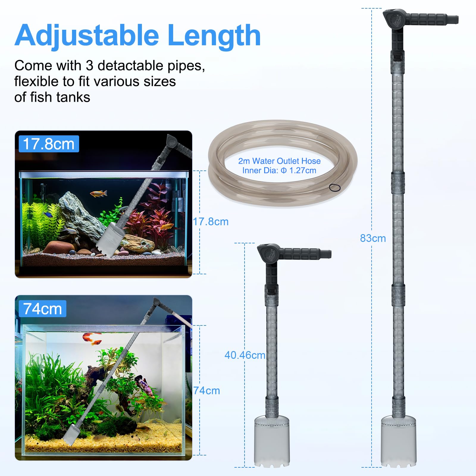 AQQA Manual Aquarium Gravel Cleaner - Adjustable Water Flow Fish Tank Vacuum Siphon Kit for Sand Washing & Dirt Removal | Perfect for Freshwater & Saltwater Tanks, Easy Water Changing & Substrate Cleaning