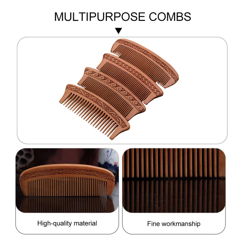 4-Pack Wooden Hair Combs for Women - Retro Hand Carved Anti-Static Massage Comb Set for Detangling & Styling - Portable Natural Wood Combs for Home, Travel & Salon Use