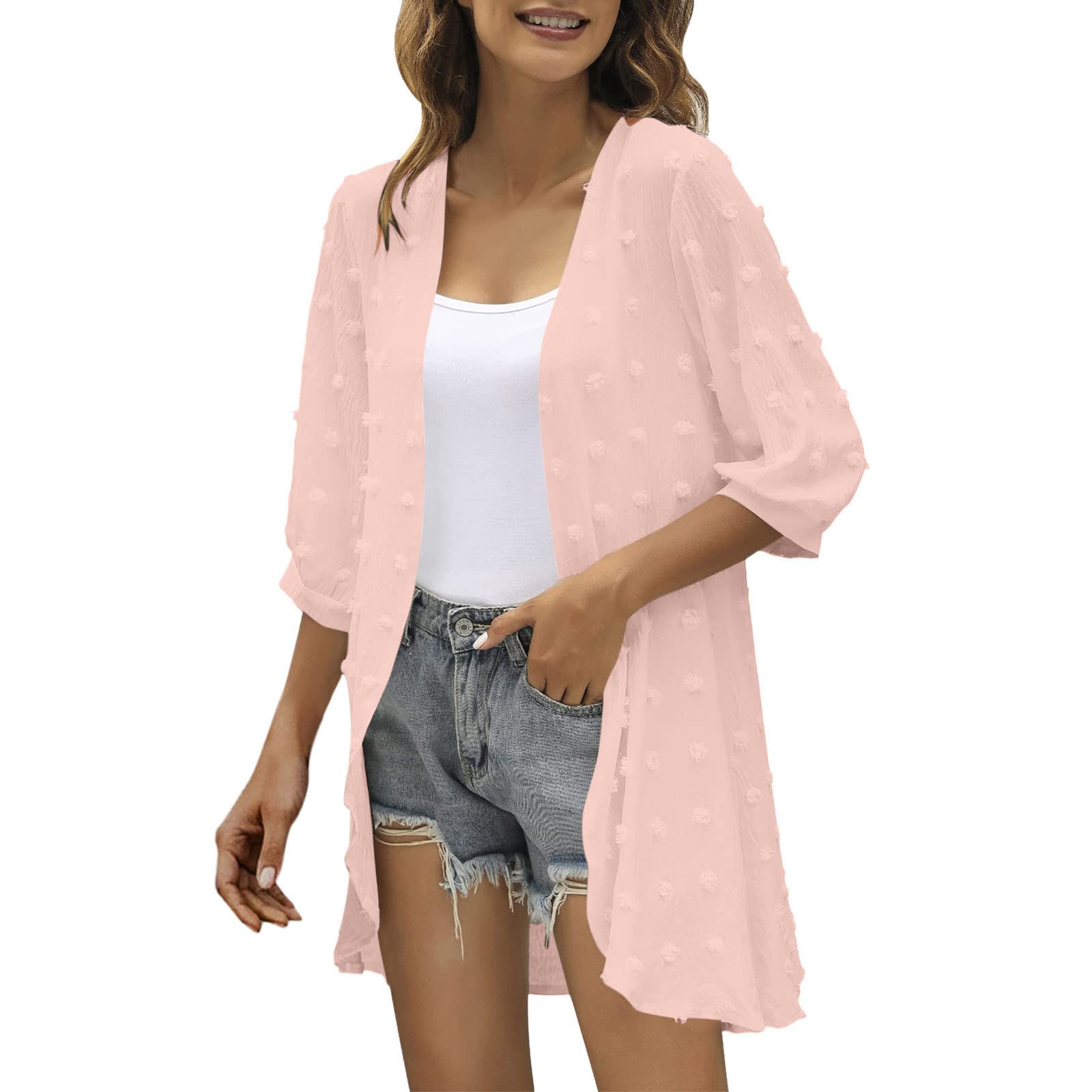 Lightweight Open Front Waffle Knit Cardigan Sweater for Women - Long Sleeve Comfortable Outwear with Pockets - Perfect for Casual Wear, Office, and Layering in Fall & Winter