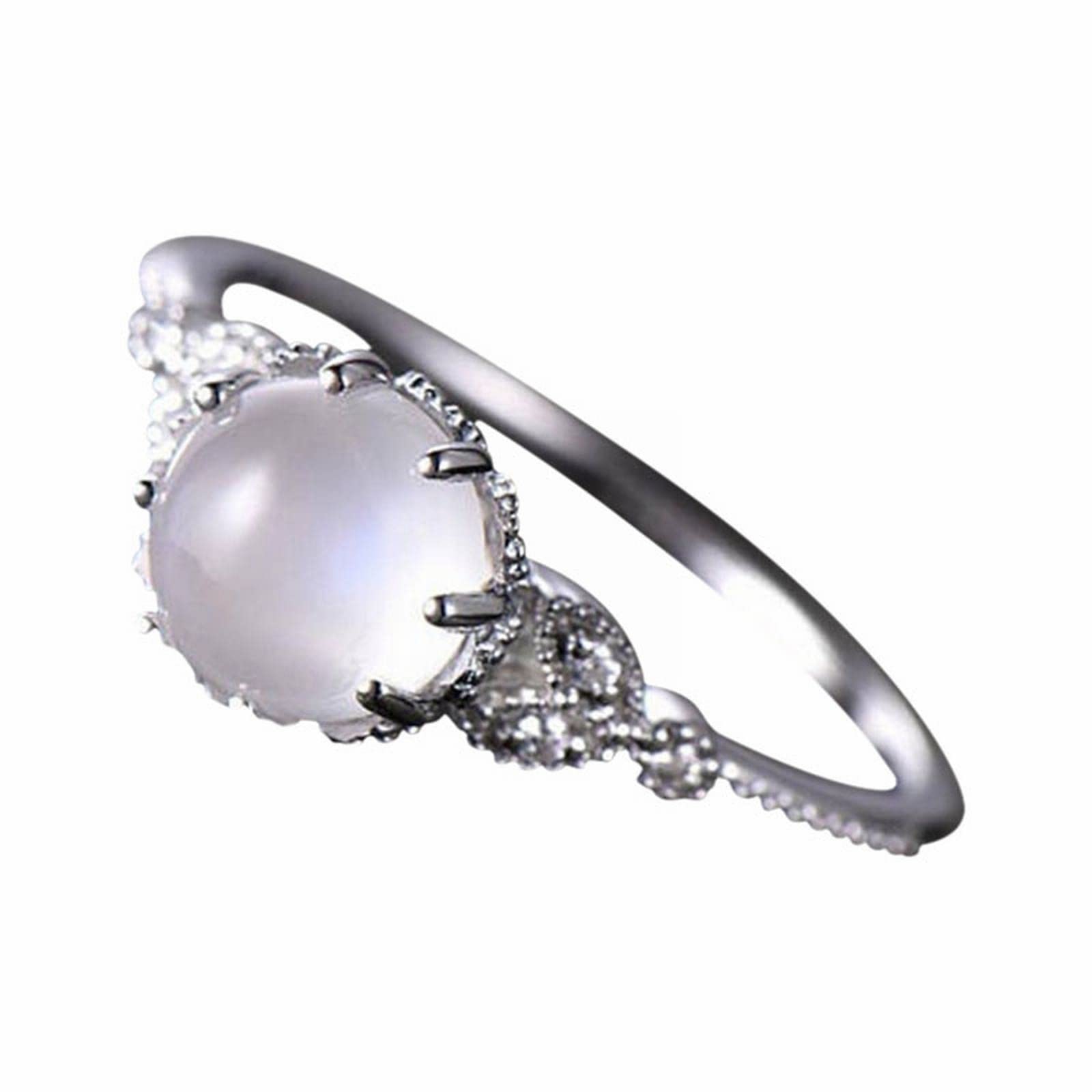 Moonstone Diamond Ring for Women - Size 12 Silver Jewelry for Engagement & Parties