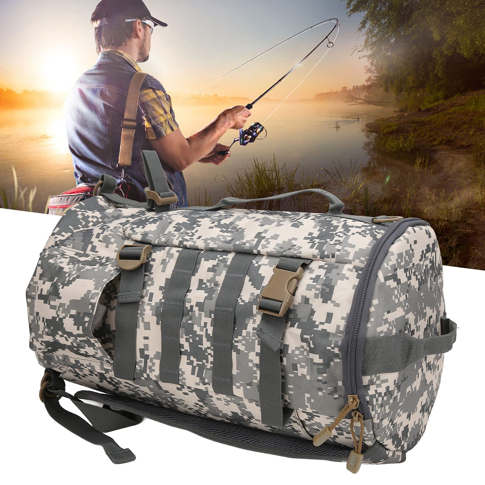 Waterproof Fishing Tackle Backpack with Rod Holder - Durable Cylindrical Fishing Gear Storage Bag for Organizing Fishing Accessories & Tackle | Perfect for Outdoor Fishing Trips, Boat Fishing & Shore Angling