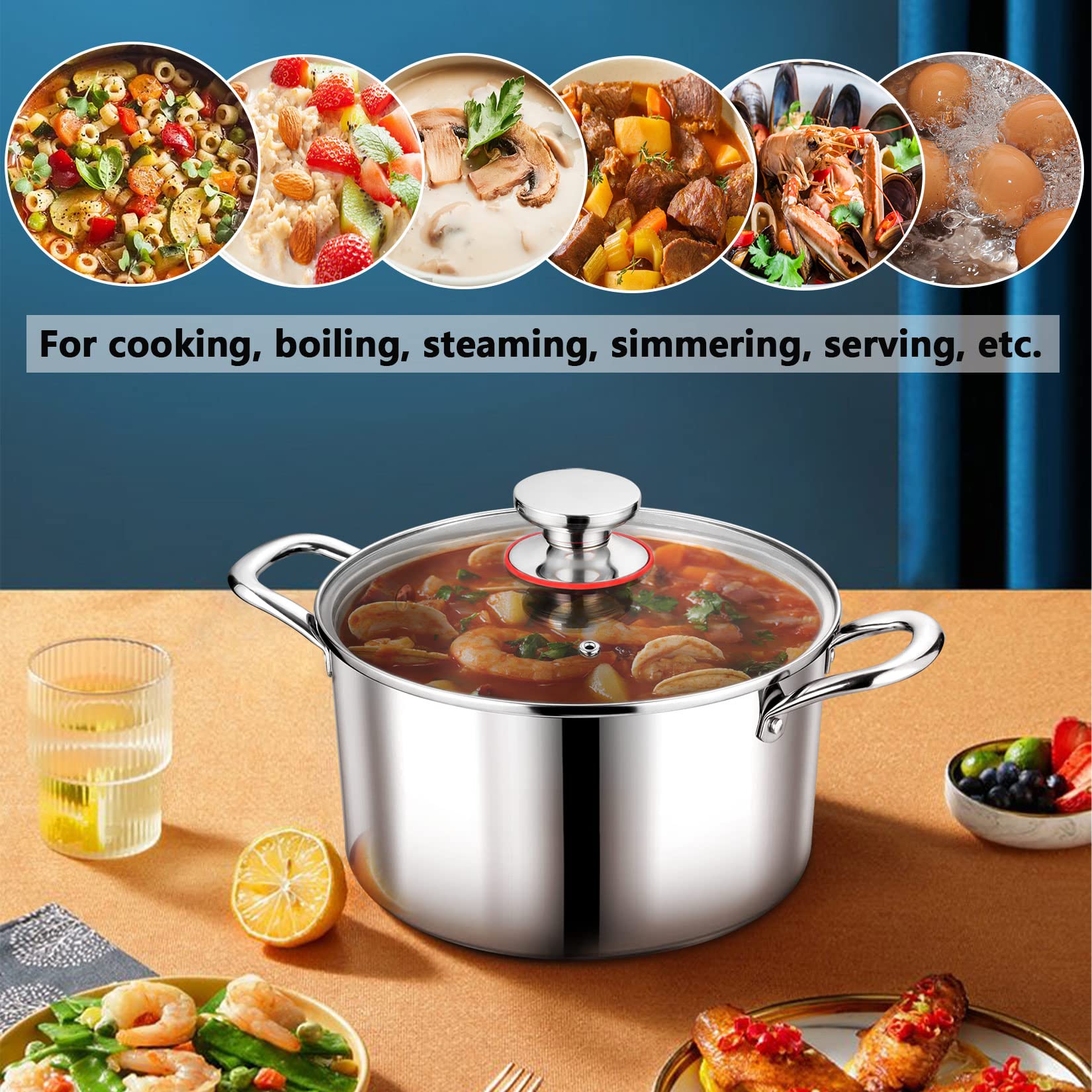 **P&P CHEF 5-Quart Tri-Ply Stainless Steel Stockpot with Glass Lid – Induction Compatible Soup, Pasta & Vegetable Pot for All Stoves – Sturdy Double Handles & Dishwasher Safe – Ideal for Home Cooking & Meal Prep**