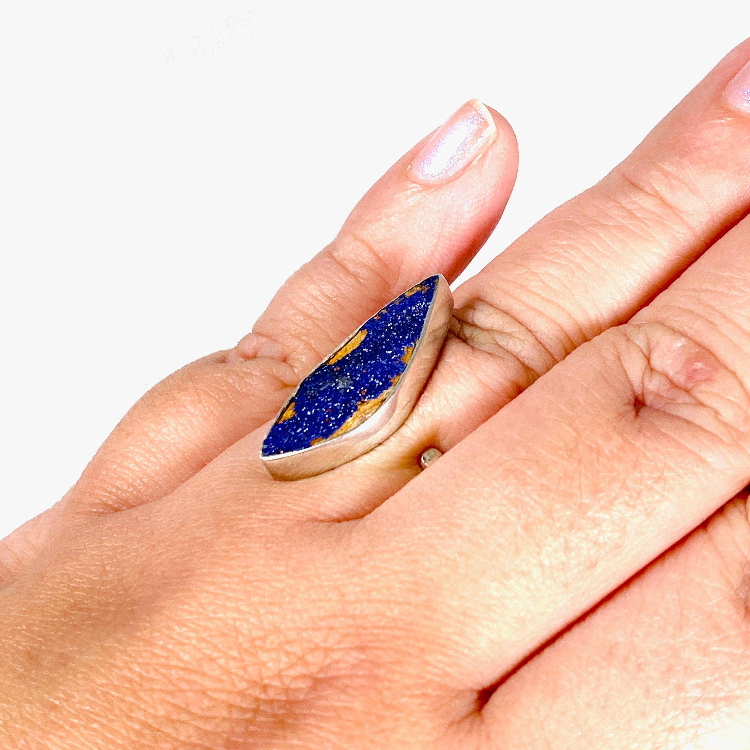 Azurite Druzy Freeform Ring Size 8 - Handmade Adjustable Bohemian Jewelry for Women - Perfect for Boho Chic Outfits & Special Occasions