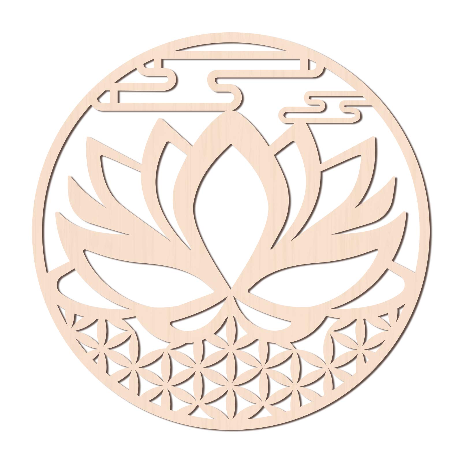 GLOBLELAND 12 Inch Lotus Wall Art - Handcrafted Wooden Crystal Grid Sacred Geometry Decor | Laser Cut Wood Sculpture for Wall Hanging | Perfect for Meditation Rooms, Yoga Studios & Spiritual Home Decor