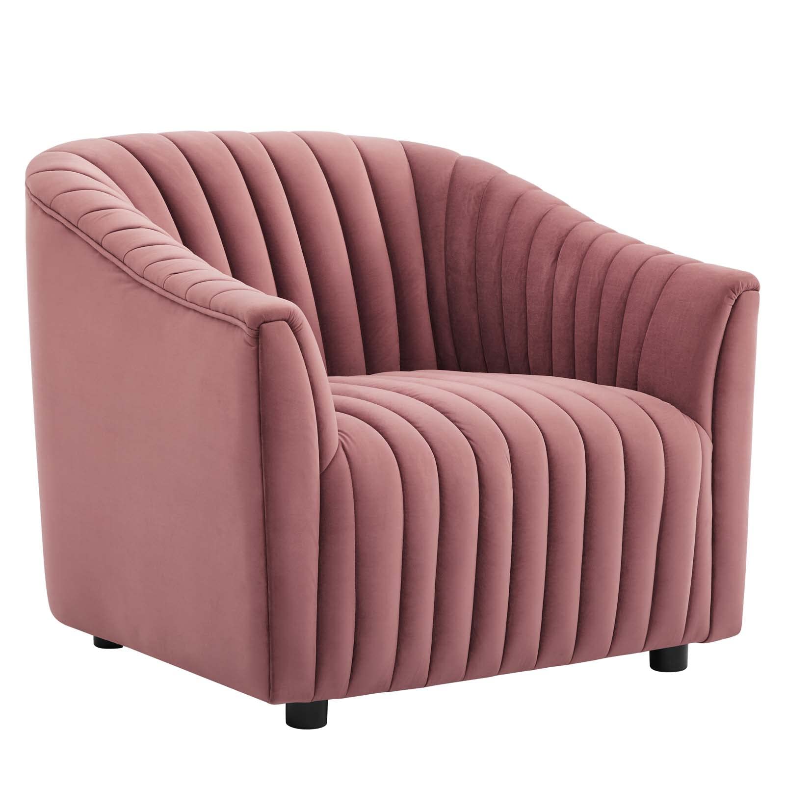 Modway Announce Performance Velvet Channel Tufted Armchair - Luxurious Dusty Rose Upholstered Accent Chair for Living Room, Bedroom & Office