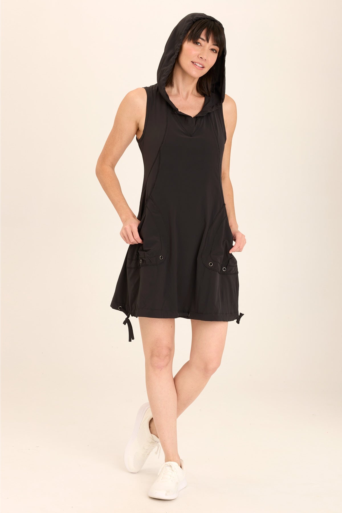Sumi Active Whisper Stretch Hooded Cargo Mini Dress for Women - Comfortable Workout & Streetwear Fashion - Perfect for Yoga, Running, and Casual Outfits