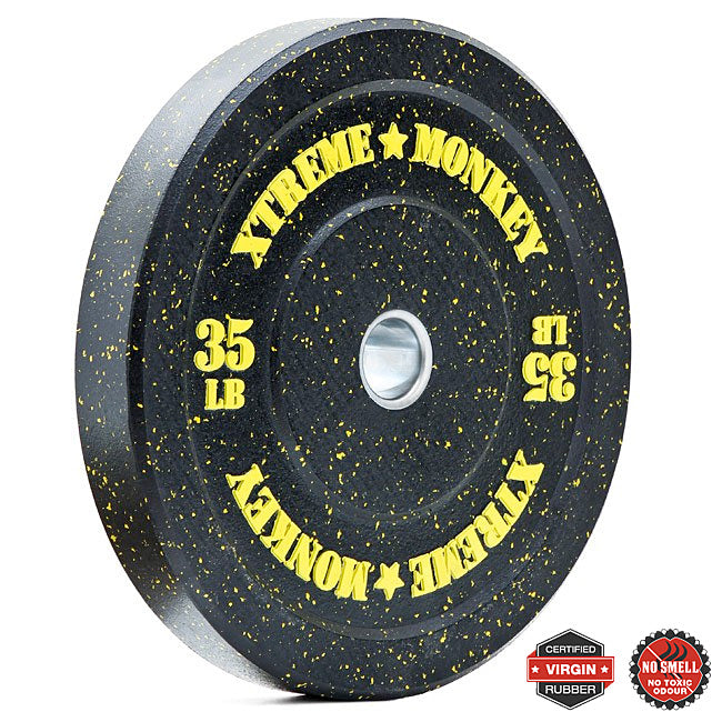 XM Fitness Crumb Rubber Bumper Plates - Olympic Weight Plates for CrossFit, Powerlifting & Home Gym Workouts - Durable & Quiet Rubber Coating for Drop Protection