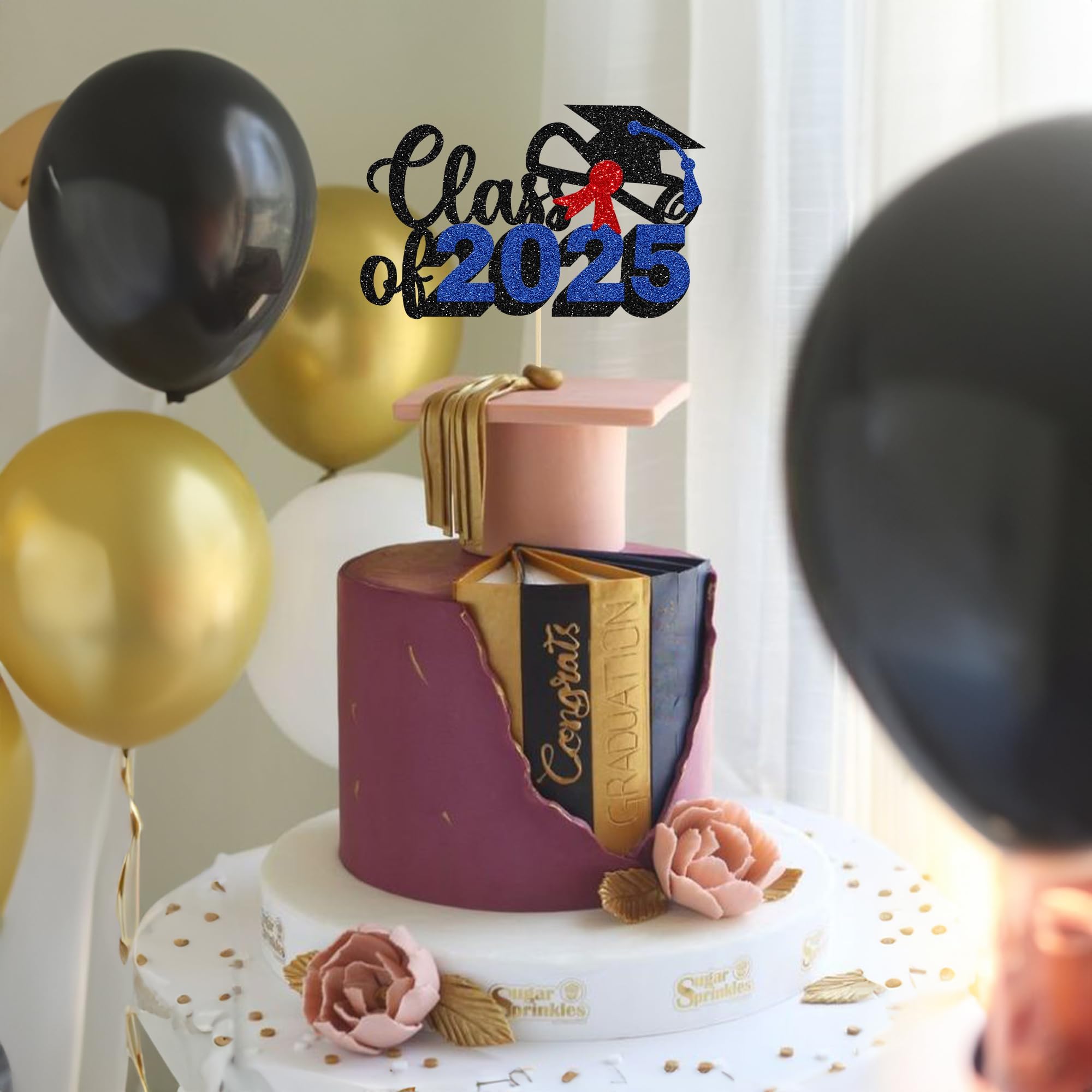 Class of 2025 Graduation Cake Topper - Blue Glitter 2025 Grad Party Decorations for Graduation Cakes | Perfect for High School & College Graduation Parties, Commencement Celebrations & Grad Photo Backdrops