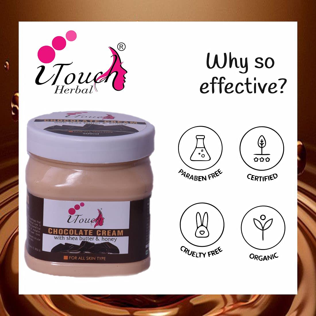 I TOUCH HERBAL Chocolate Cream - Deep Moisturizing, Brightening & Nourishing Face & Body Cream (500ml) for Dry Skin Care, Night Routine & Spa Treatment