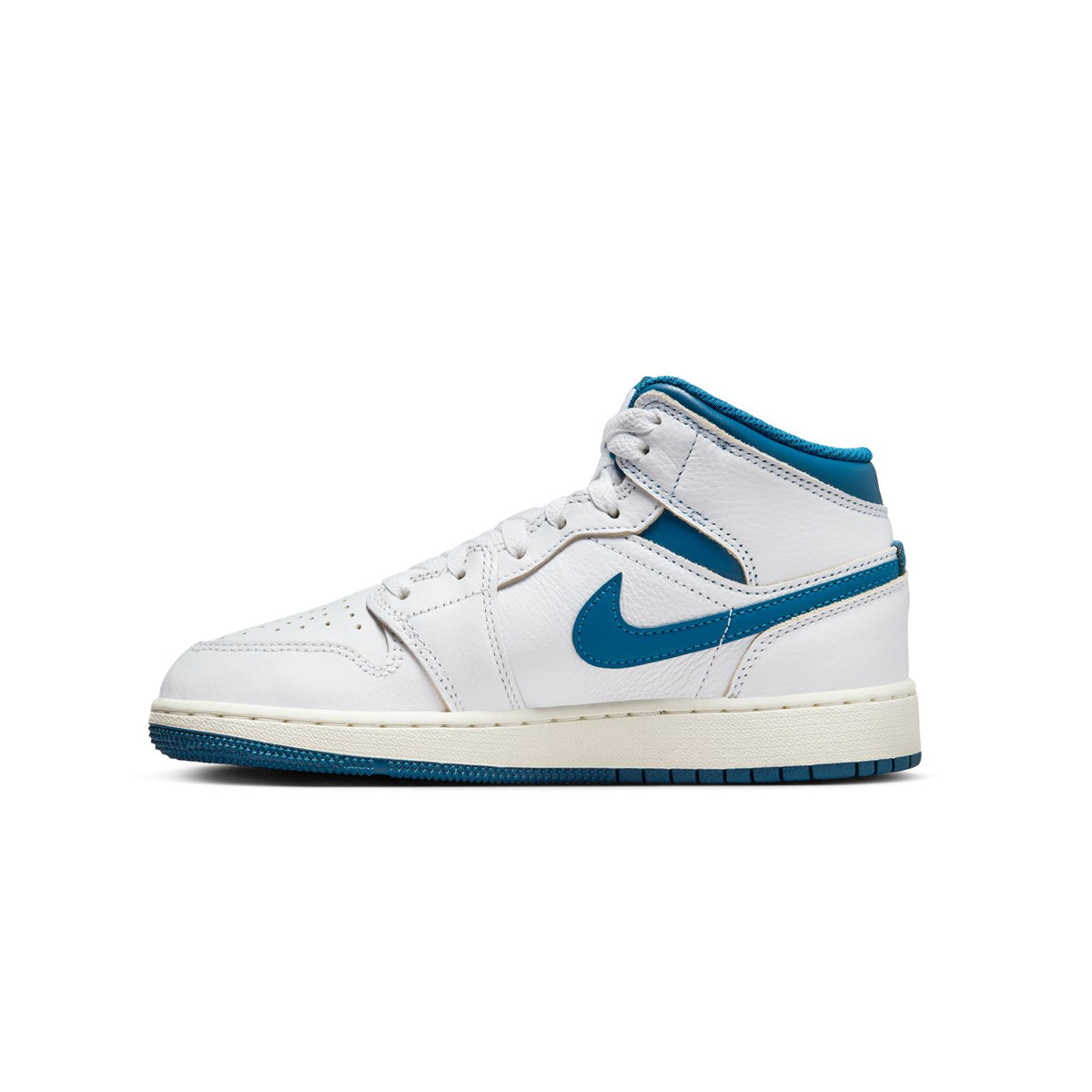 Kids Air Jordan 1 Mid Sneakers - White & Industrial Blue Basketball Shoes for Boys & Girls | Perfect for School, Sports & Casual Wear