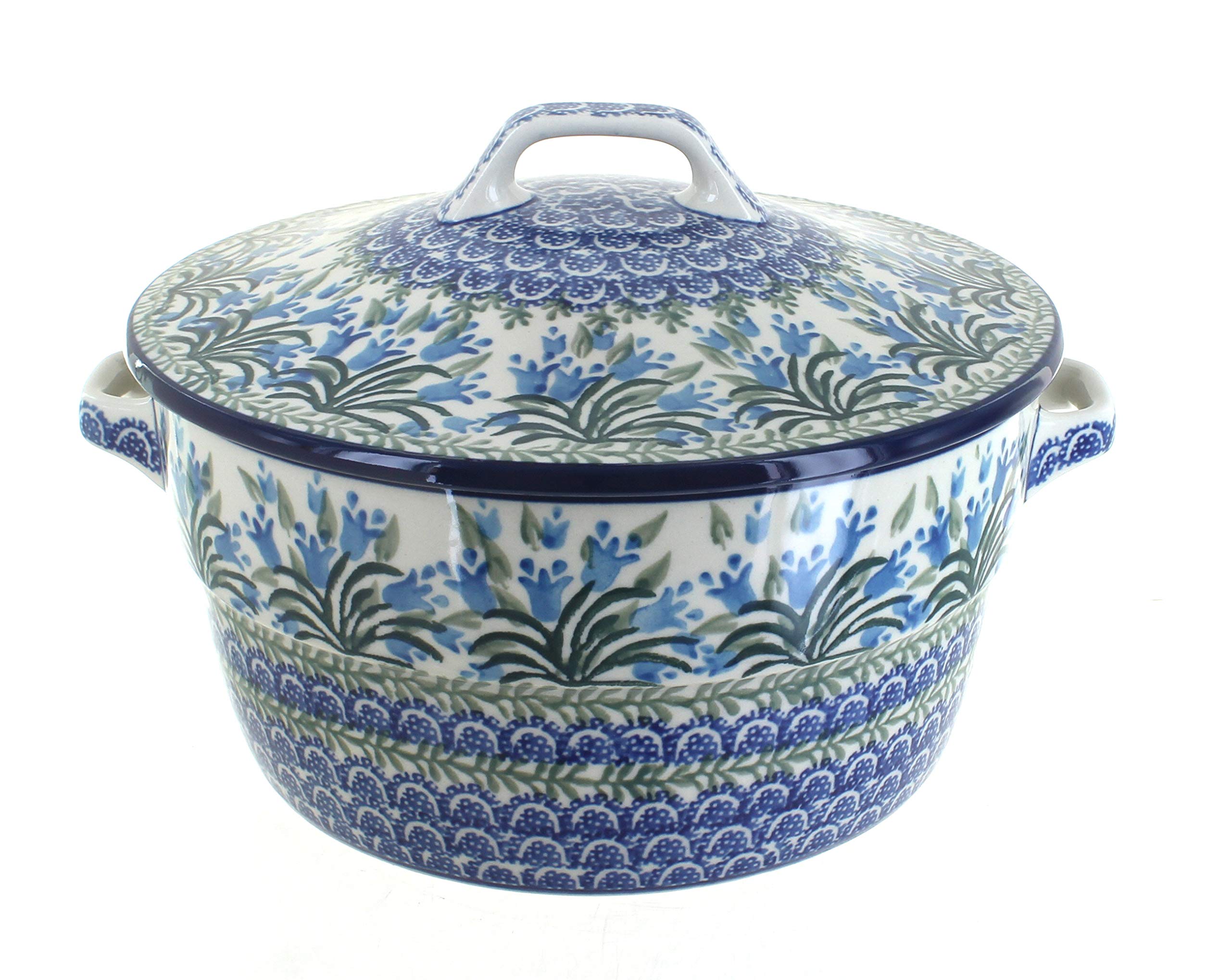 Blue Rose Polish Pottery Tulip Bouquet Covered Round Baker - Handmade Ceramic Baking Dish for Casseroles, Pies & Bread | Perfect for Holiday Dinners, Potlucks & Gift Giving